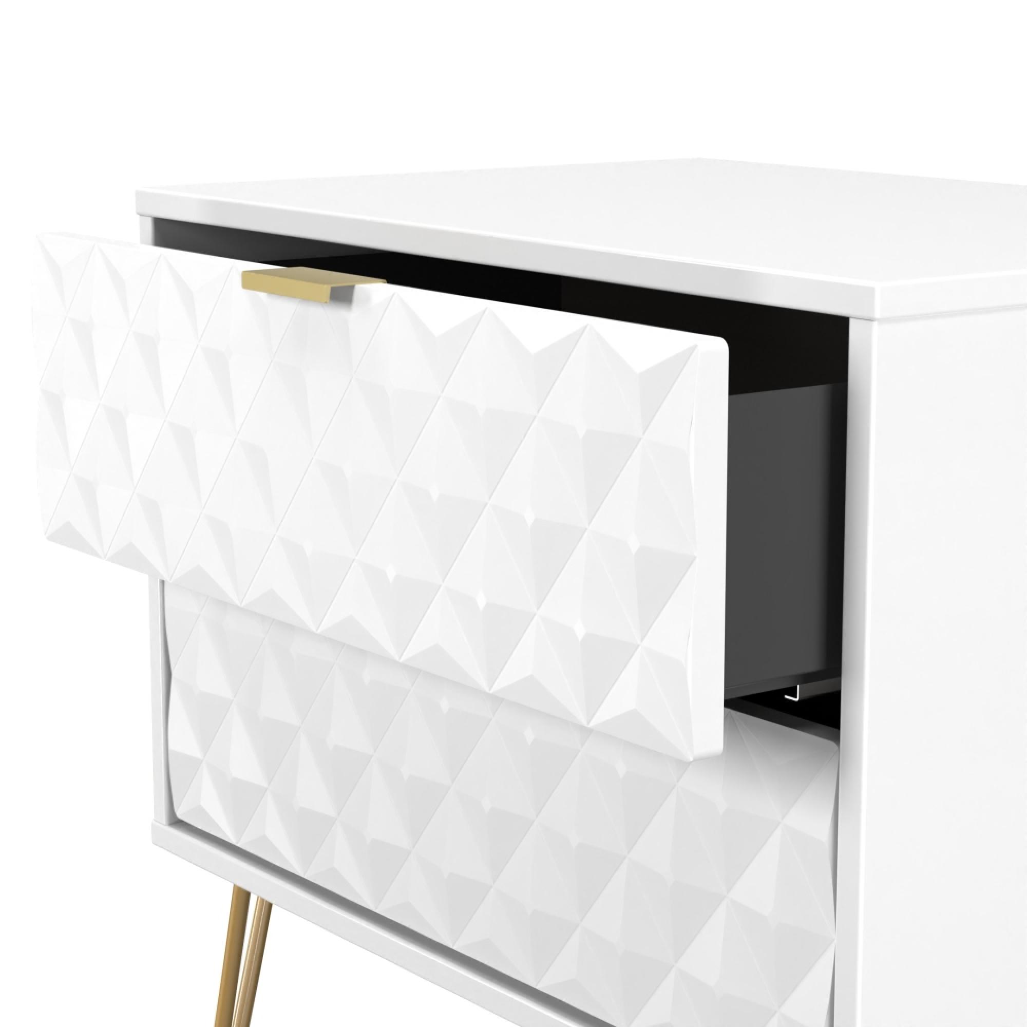 Harlequin Bedside Cabinet - 2 Drawer - Midi - with Hairpin Legs - White Matt