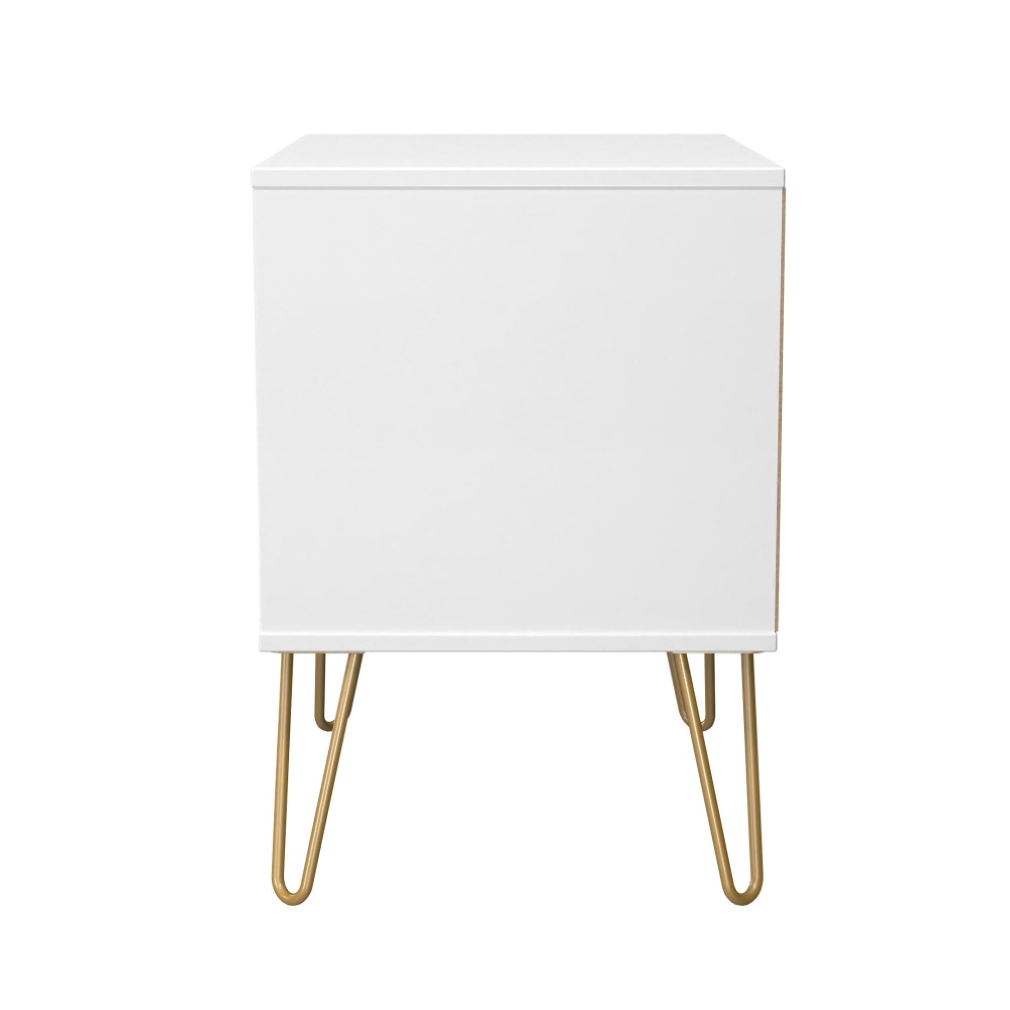 Harlequin Bedside Cabinet - 2 Drawer - Midi - with Hairpin Legs - White Matt
