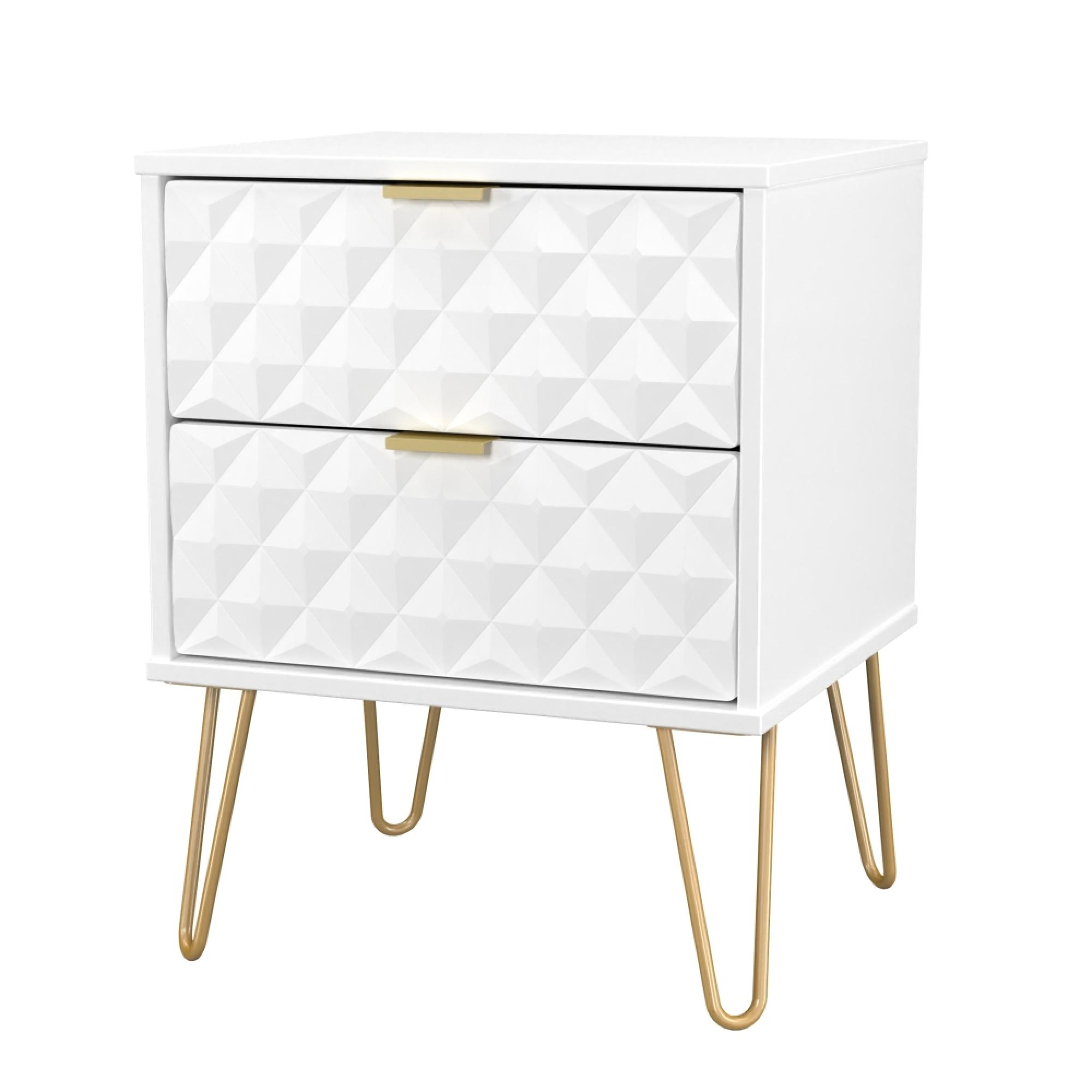 Harlequin Bedside Cabinet - 2 Drawer - with Hairpin Legs - White Matt