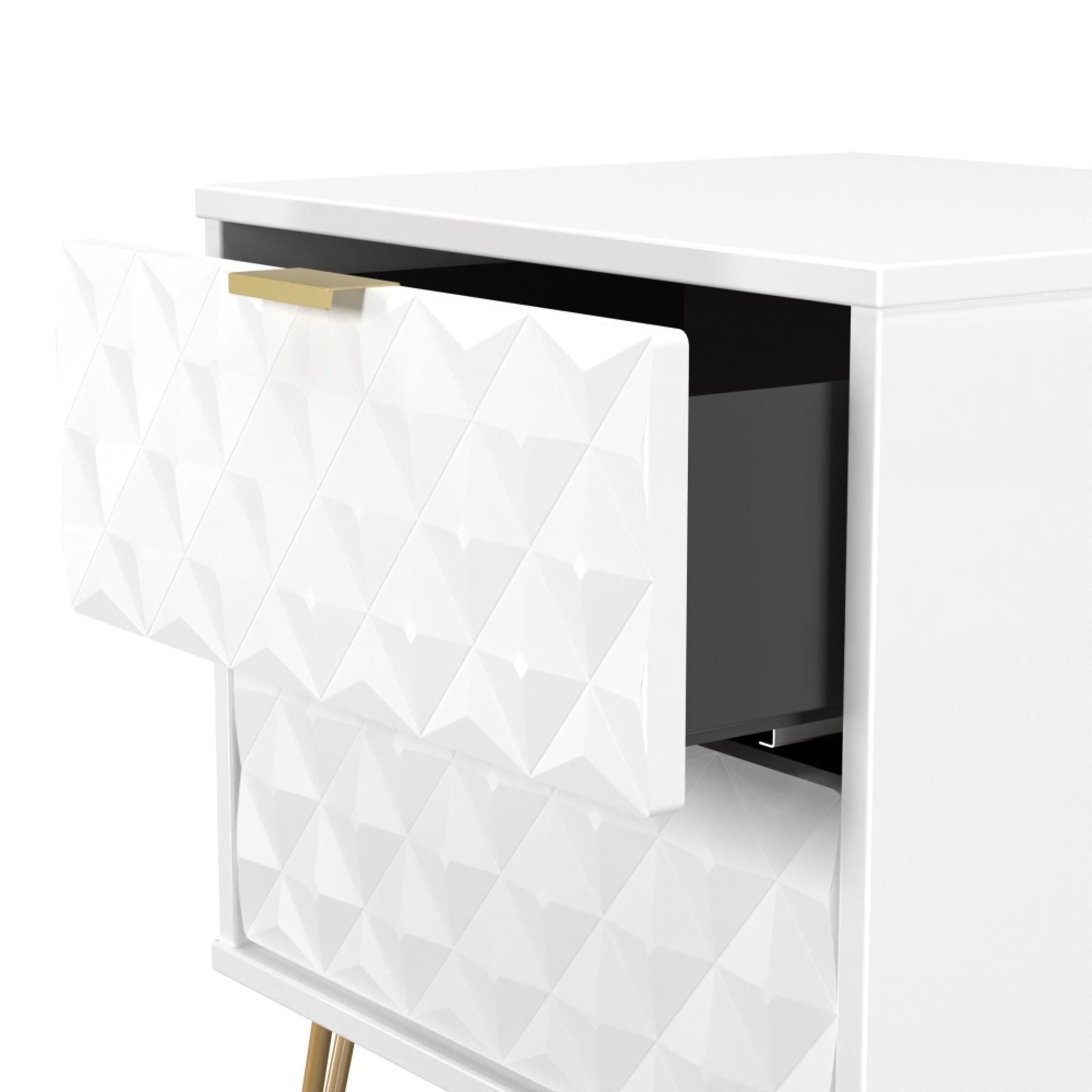 Harlequin Bedside Cabinet - 2 Drawer - with Hairpin Legs - White Matt