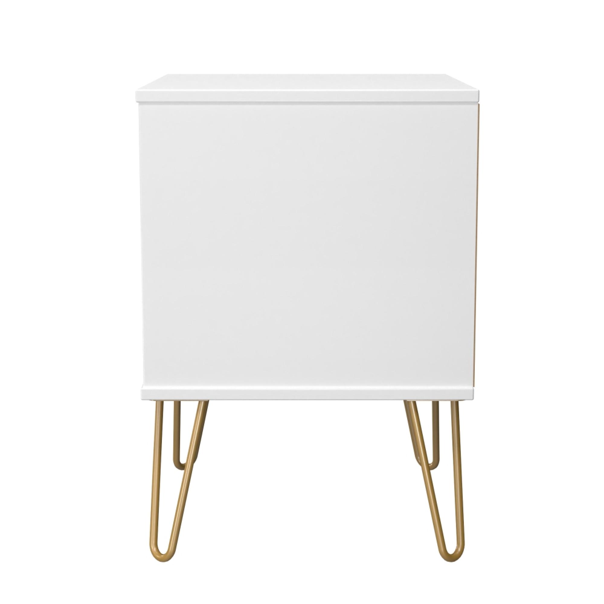 Harlequin Bedside Cabinet - 2 Drawer - with Hairpin Legs - White Matt