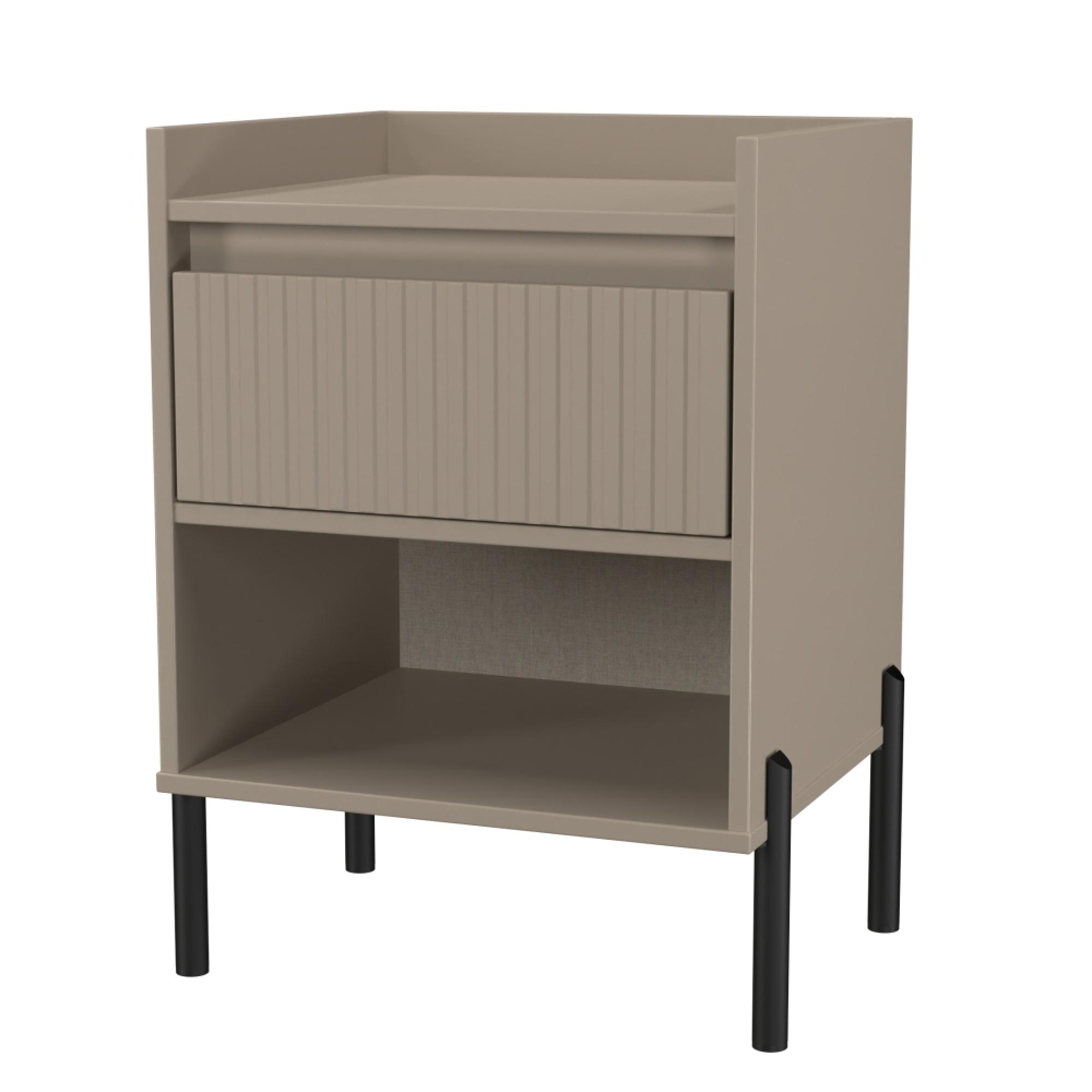 Osaka Bedside Cabinet - 1 Drawer - Mushroom Matt Fluted