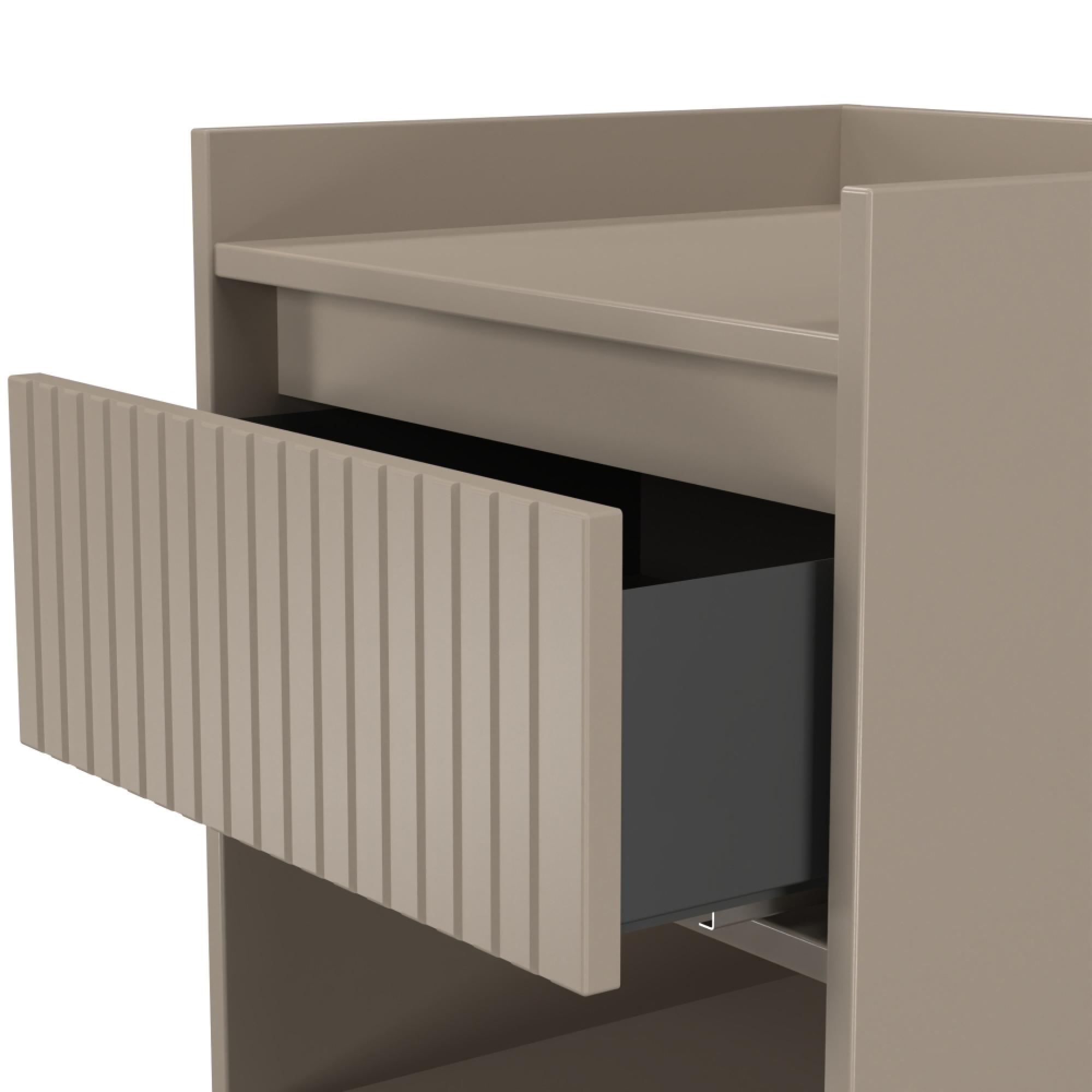 Osaka Bedside Cabinet - 1 Drawer - Mushroom Matt Fluted