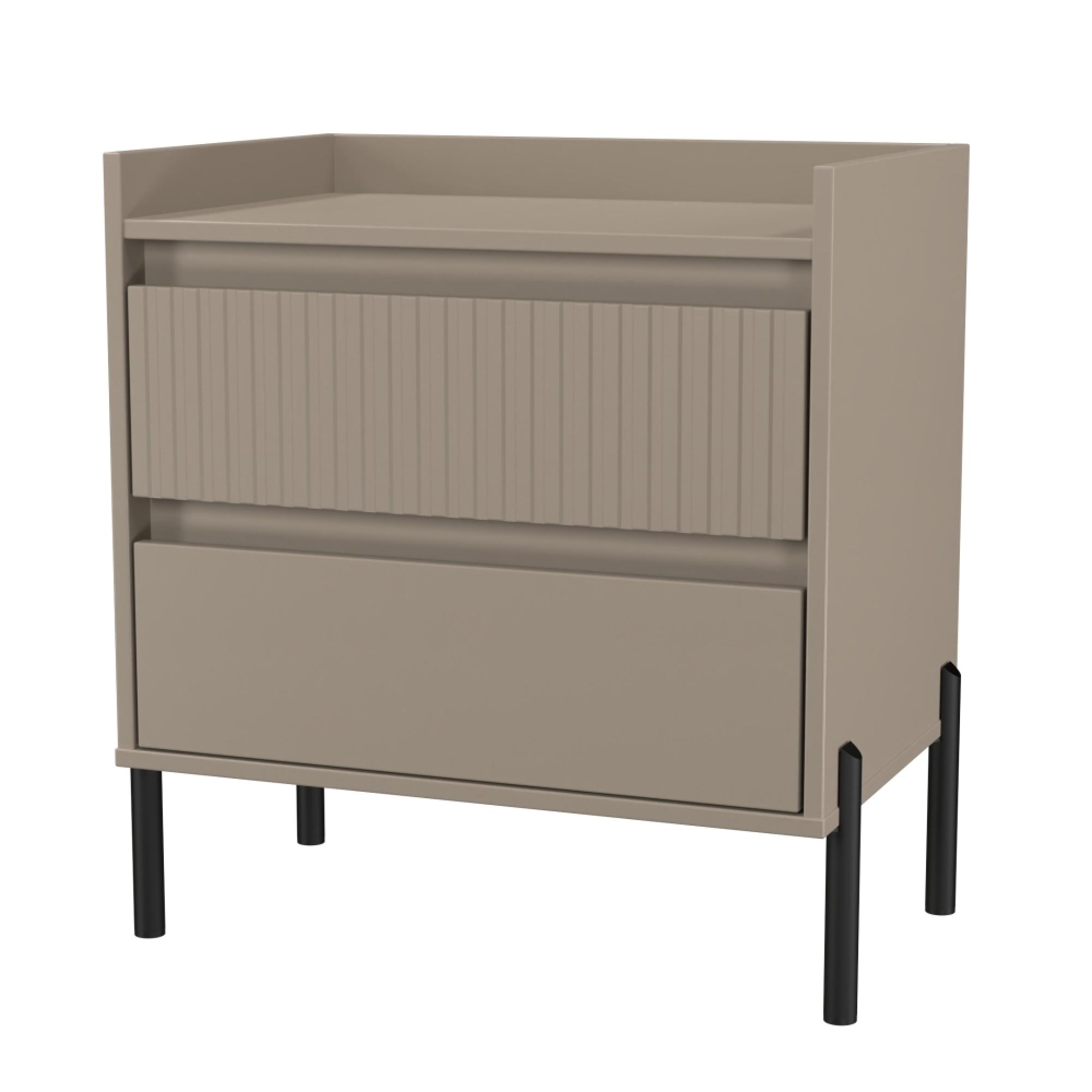 Osaka Bedside Cabinet - 2 Drawer - Midi - Mushroom Matt Fluted