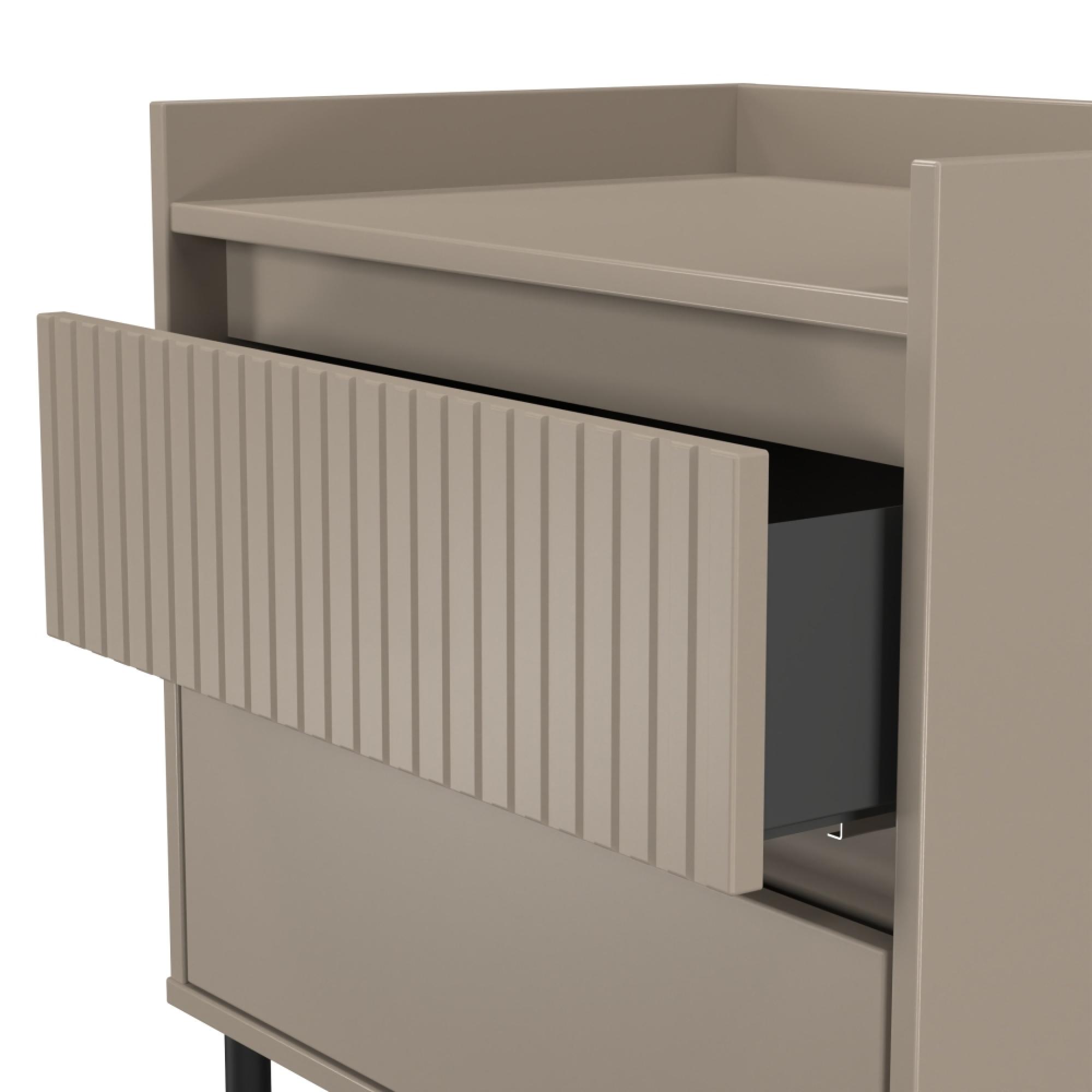 Osaka Bedside Cabinet - 2 Drawer - Midi - Mushroom Matt Fluted