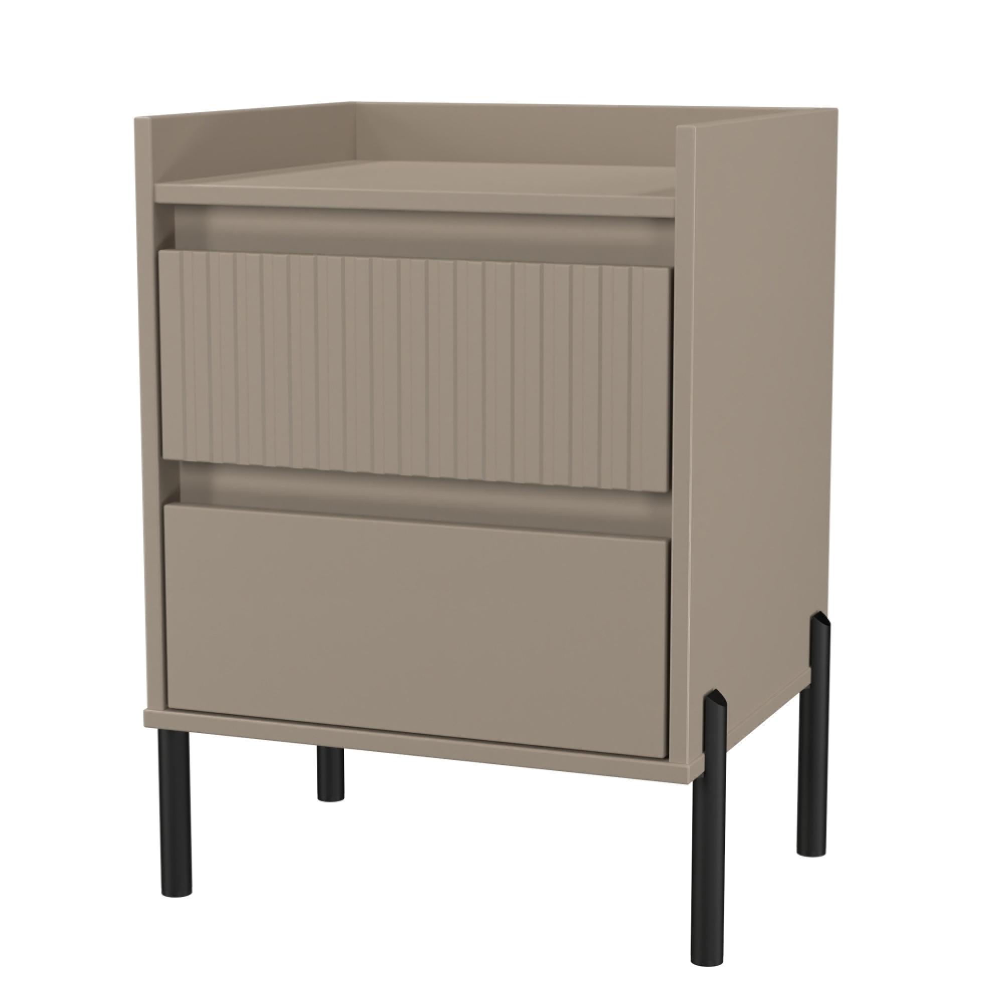 Osaka Bedside Cabinet - 2 Drawer - Mushroom Matt Fluted