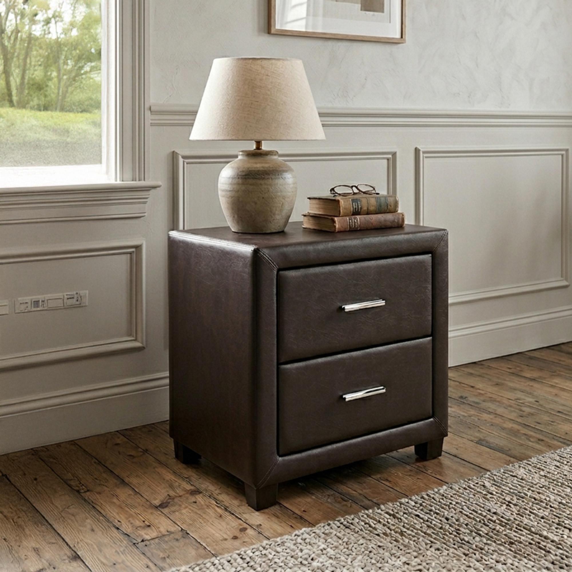 Dorset Bedside Cabinet - 2 Drawer - Black Faux Leather