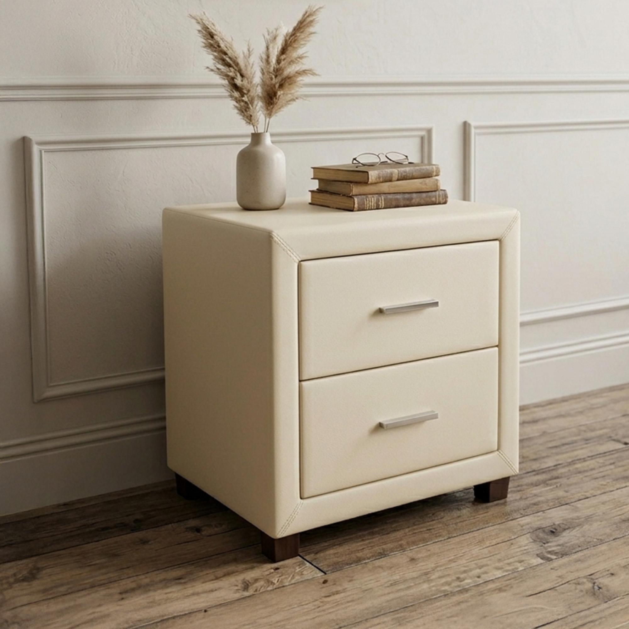 Dorset Bedside Cabinet - 2 Drawer - Cream Faux Leather