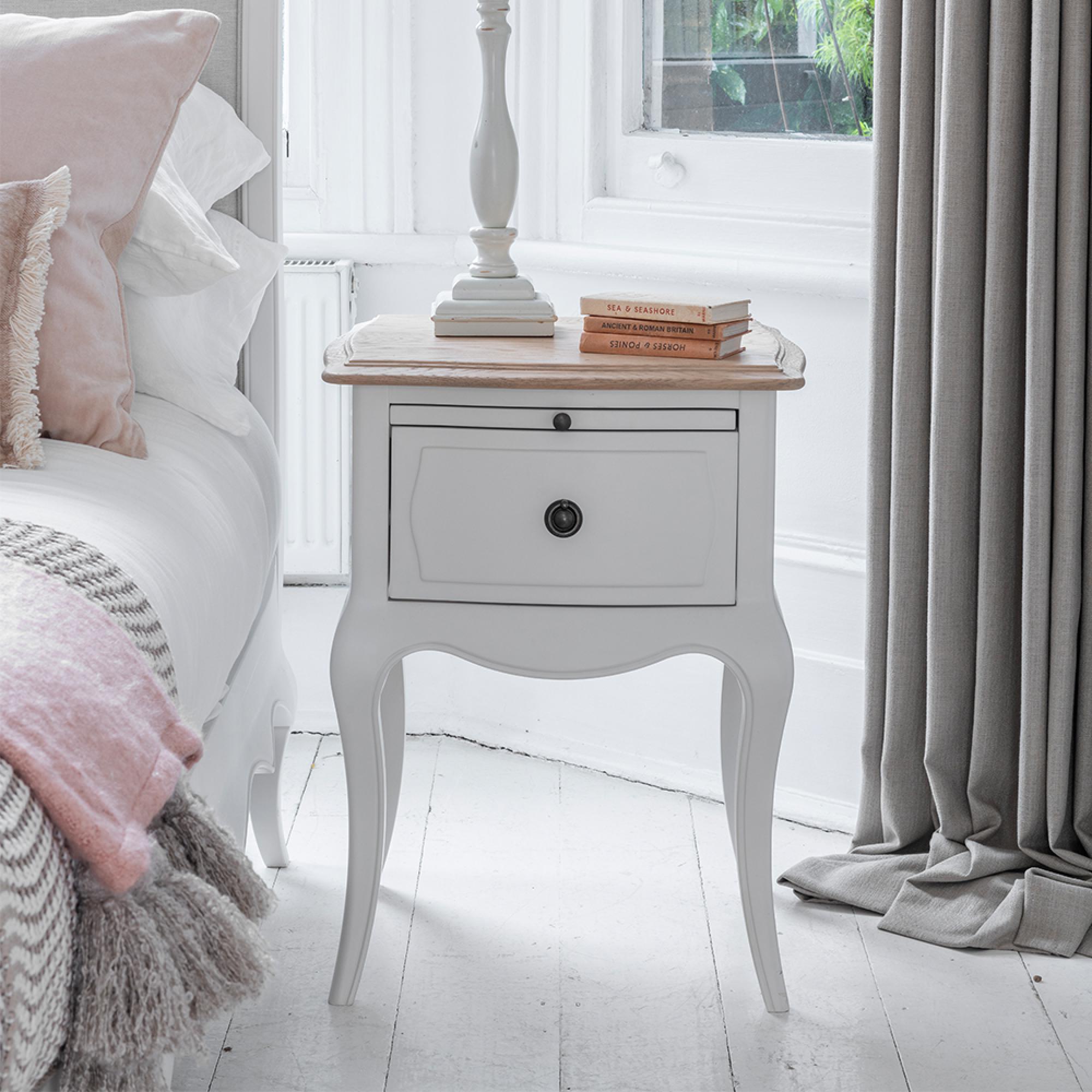 Amelie Bedside Table - 1 Drawer - White