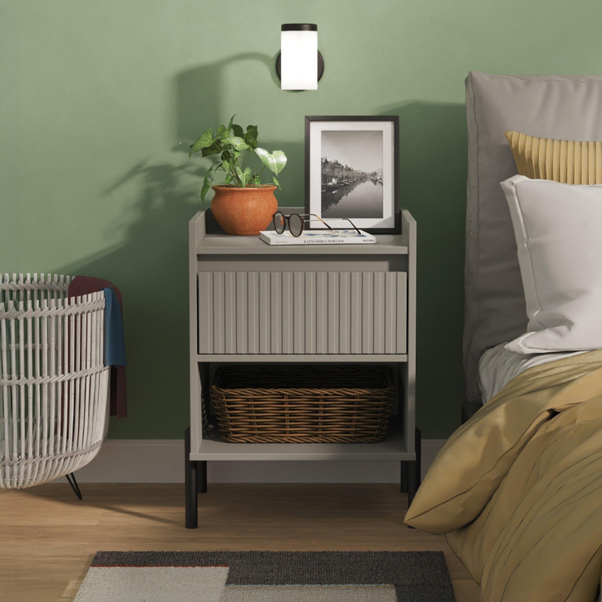 Osaka Bedside Cabinet - 1 Drawer - Dusk Grey Fluted