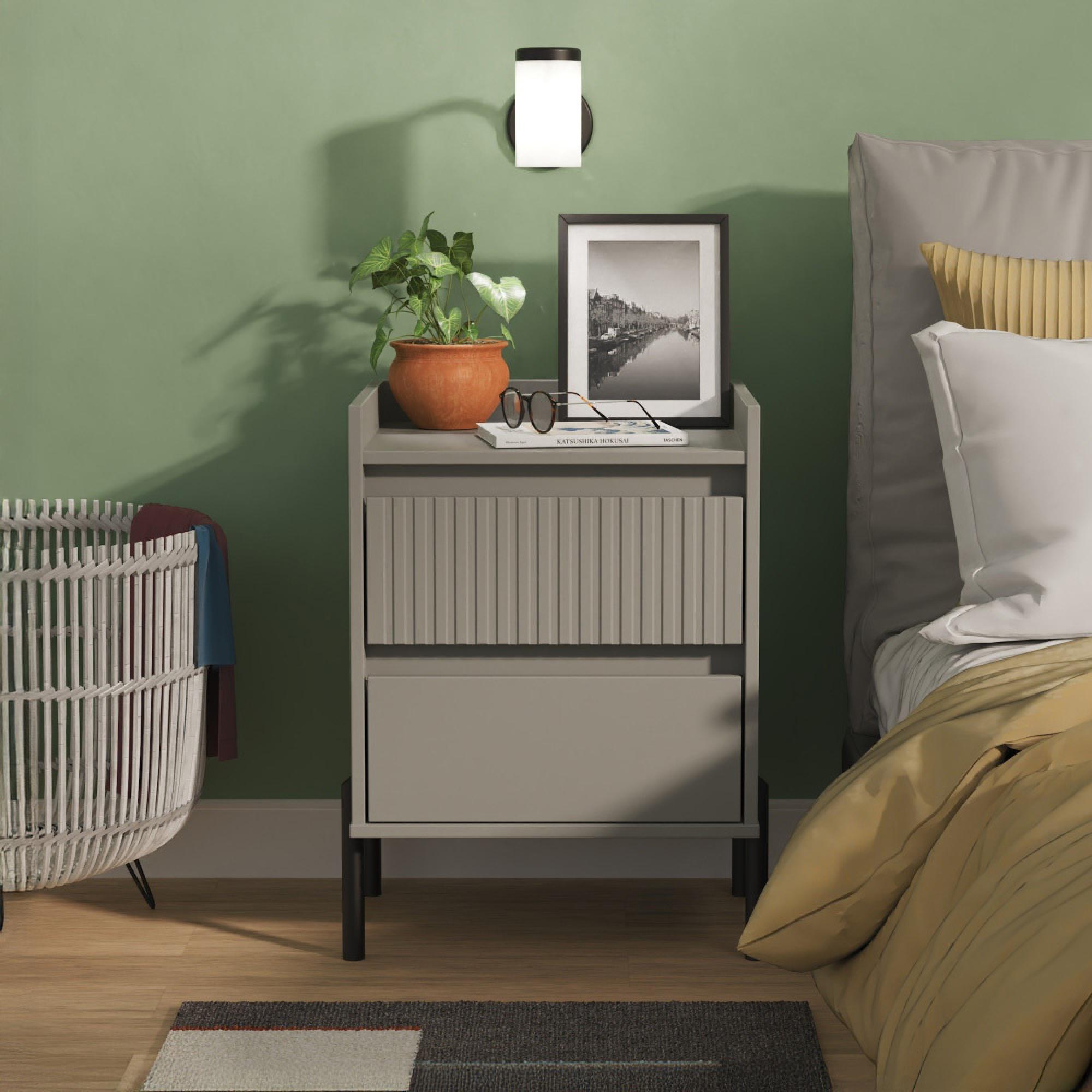 Osaka Bedside Cabinet - 2 Drawer - Dusk Grey Fluted