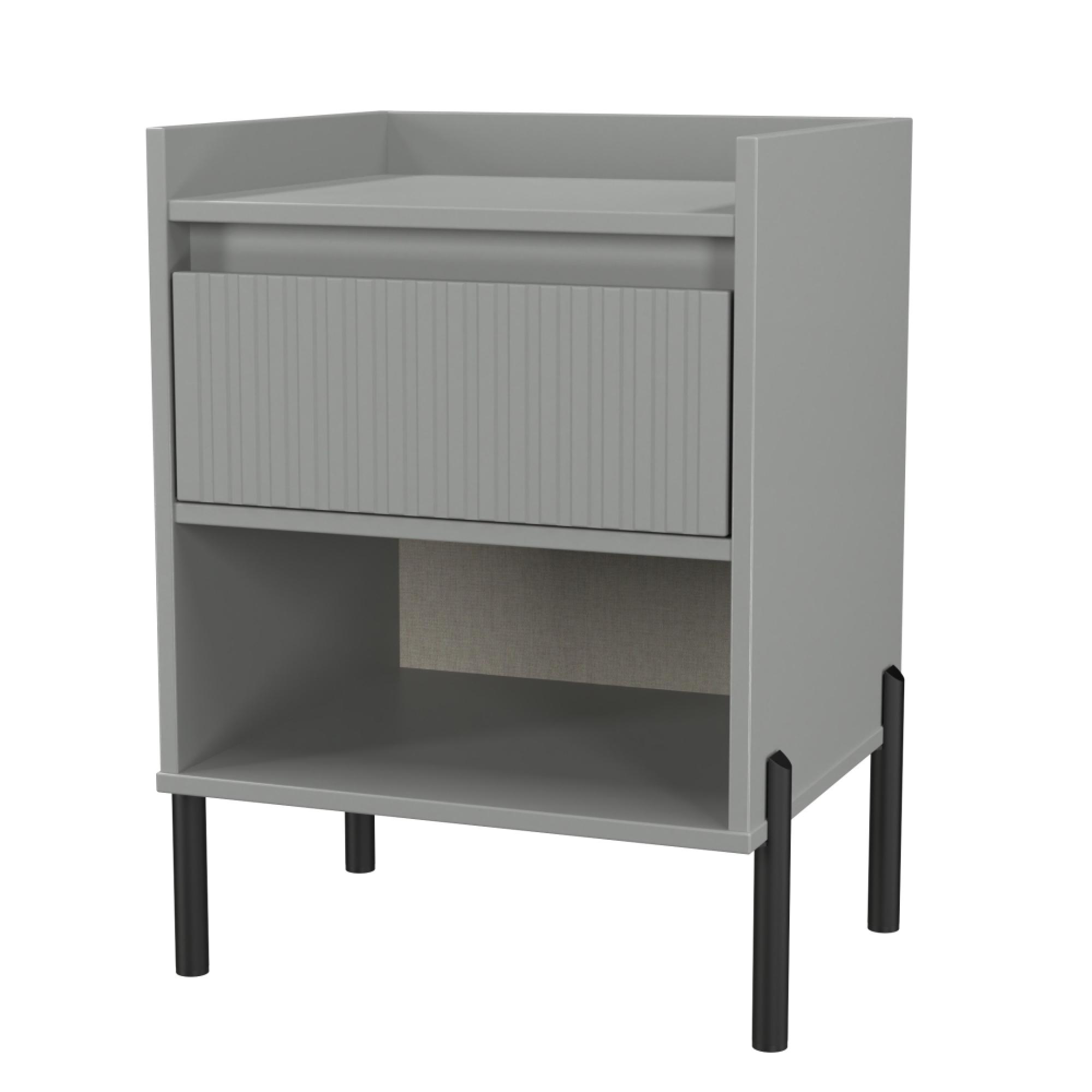 Osaka Bedside Cabinet - 1 Drawer - Dusk Grey Fluted