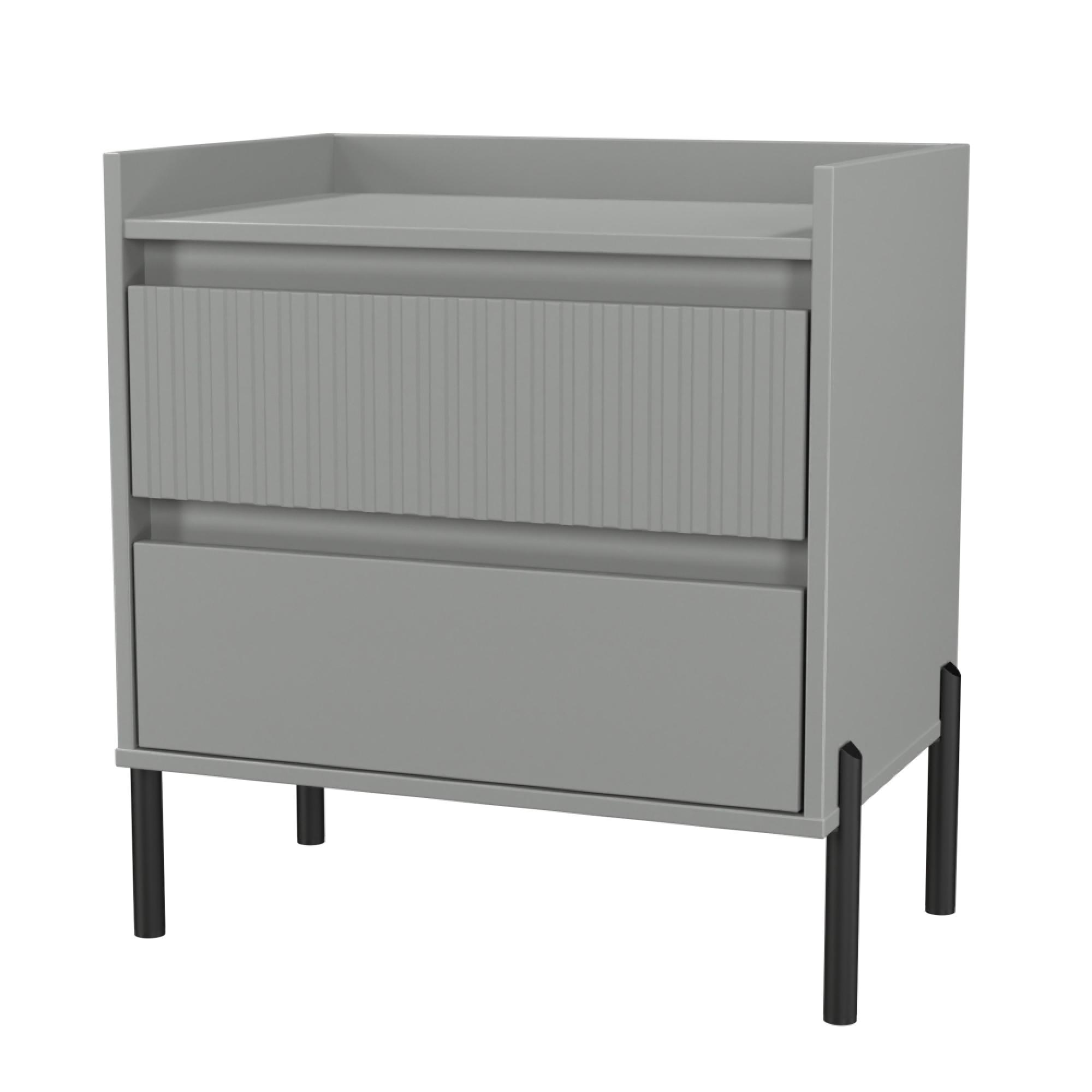 Osaka Bedside Cabinet - 2 Drawer - Midi - Dusk Grey Fluted