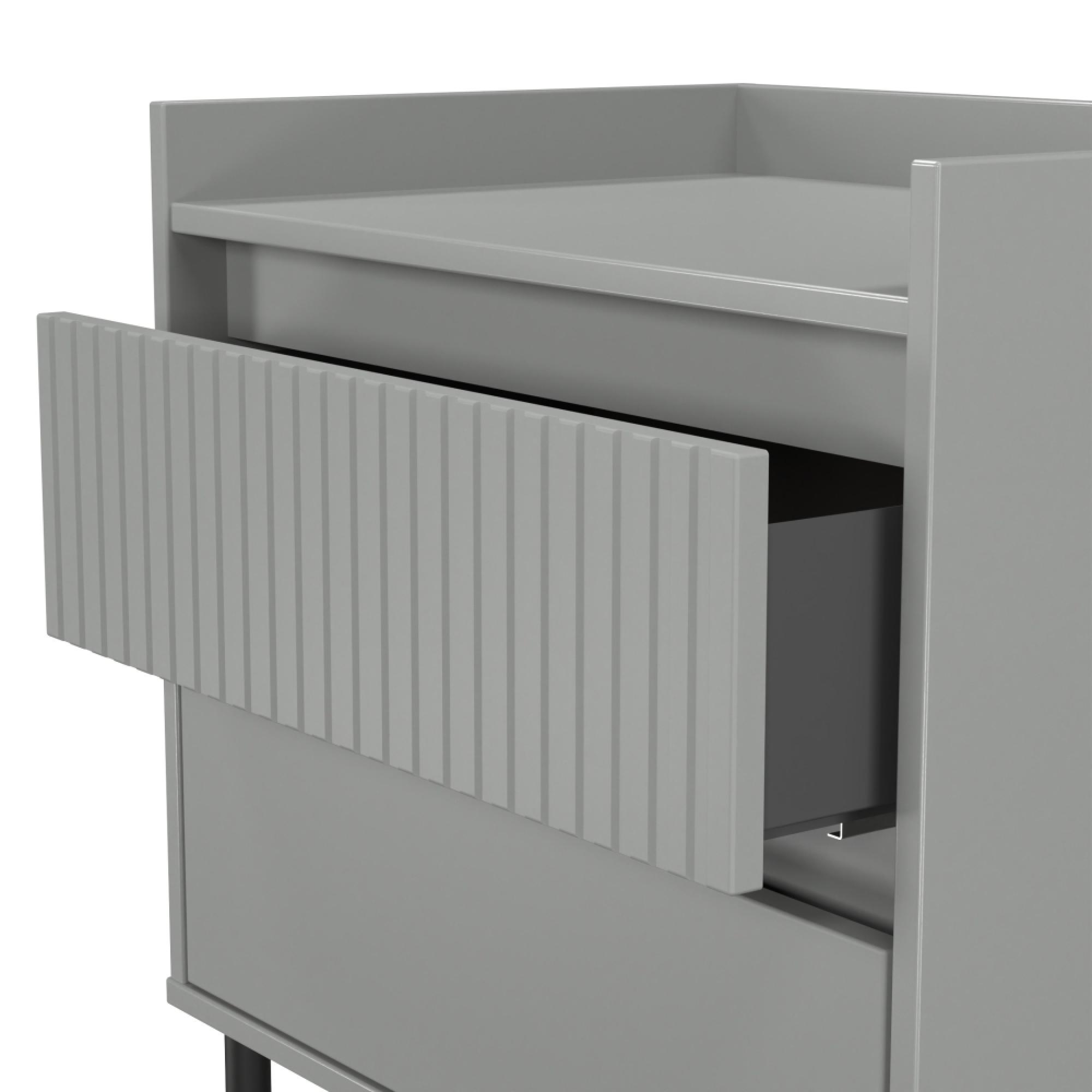 Osaka Bedside Cabinet - 2 Drawer - Midi - Dusk Grey Fluted