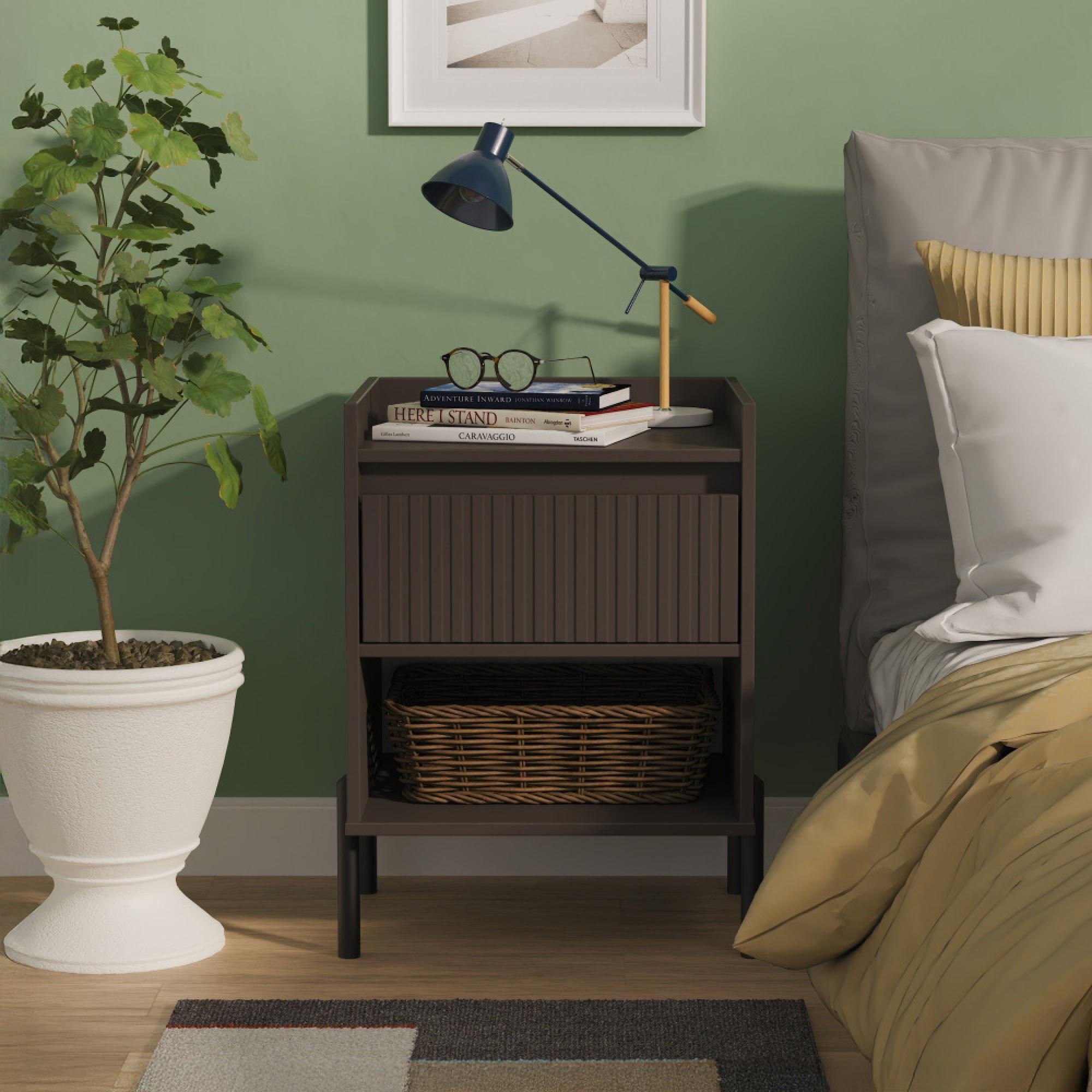 Osaka Bedside Cabinet - 1 Drawer - Graphite Fluted
