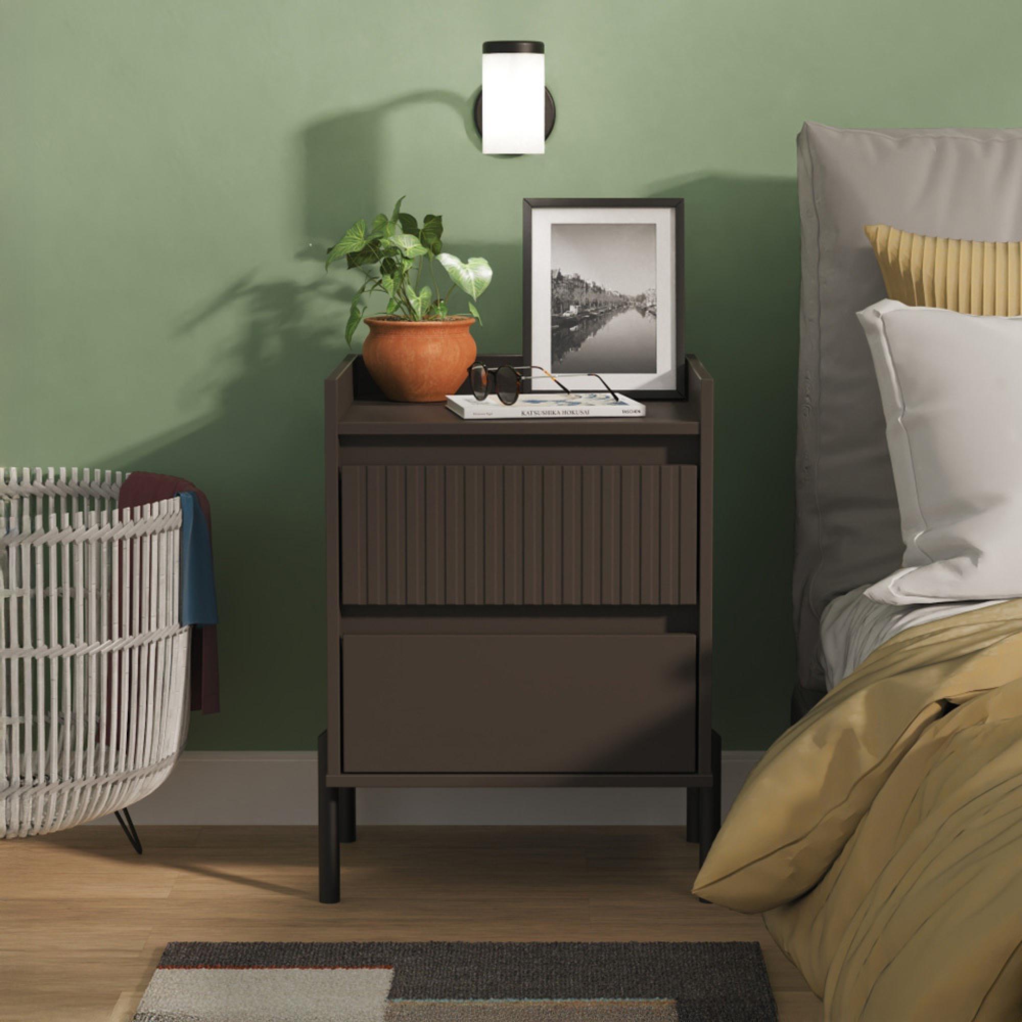 Osaka Bedside Cabinet - 2 Drawer - Graphite Fluted