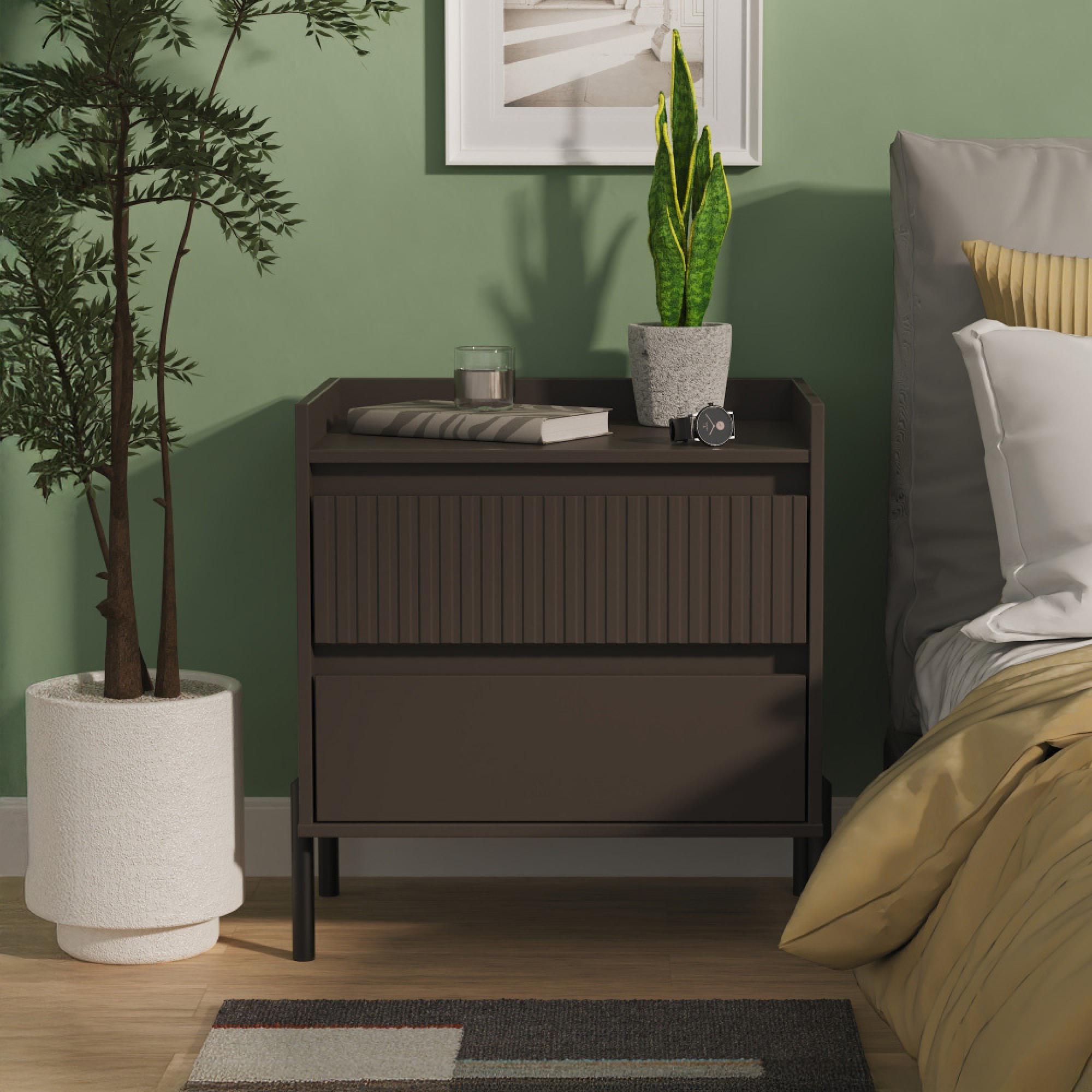 Osaka Bedside Cabinet - 2 Drawer - Midi - Graphite Fluted