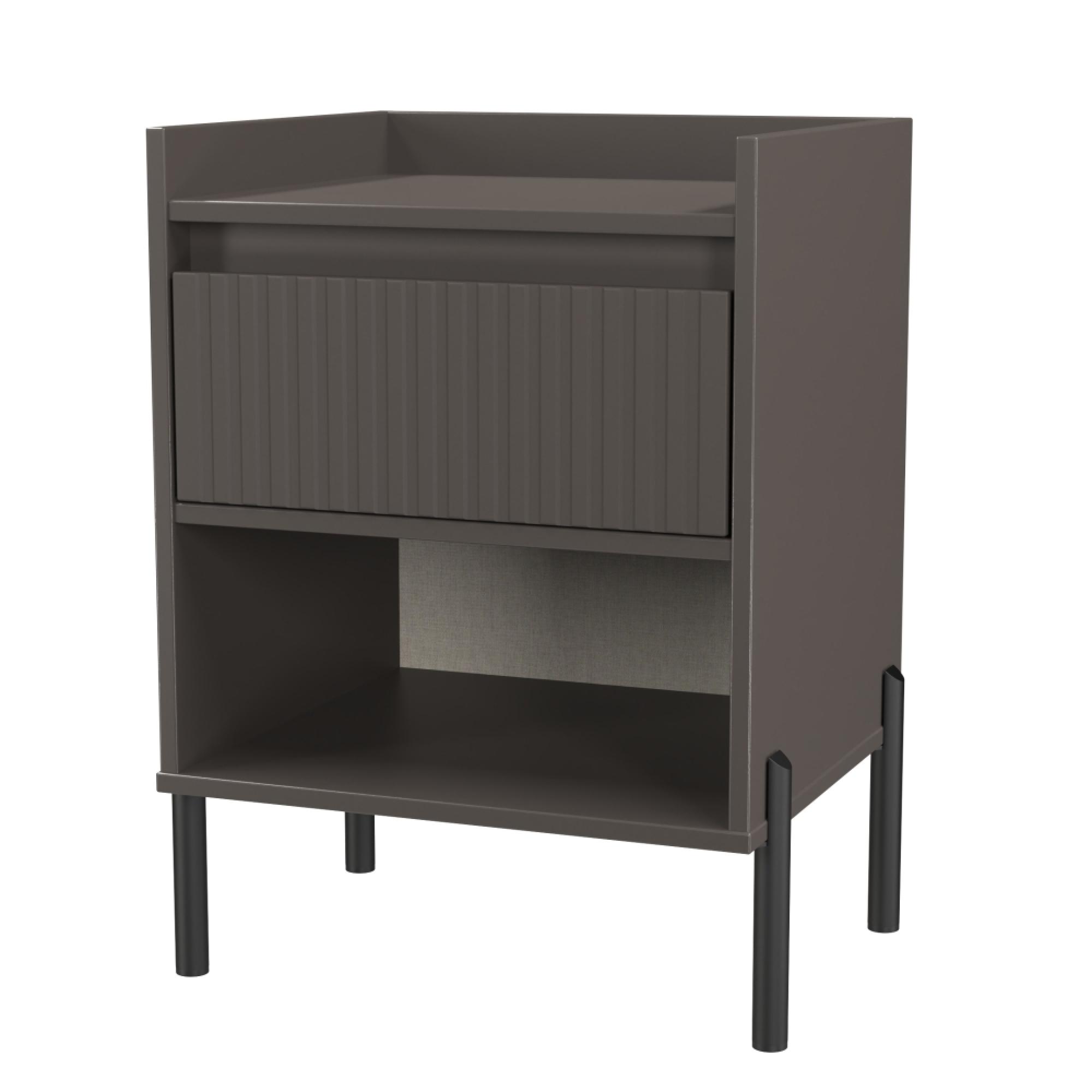 Osaka Bedside Cabinet - 1 Drawer - Graphite Fluted