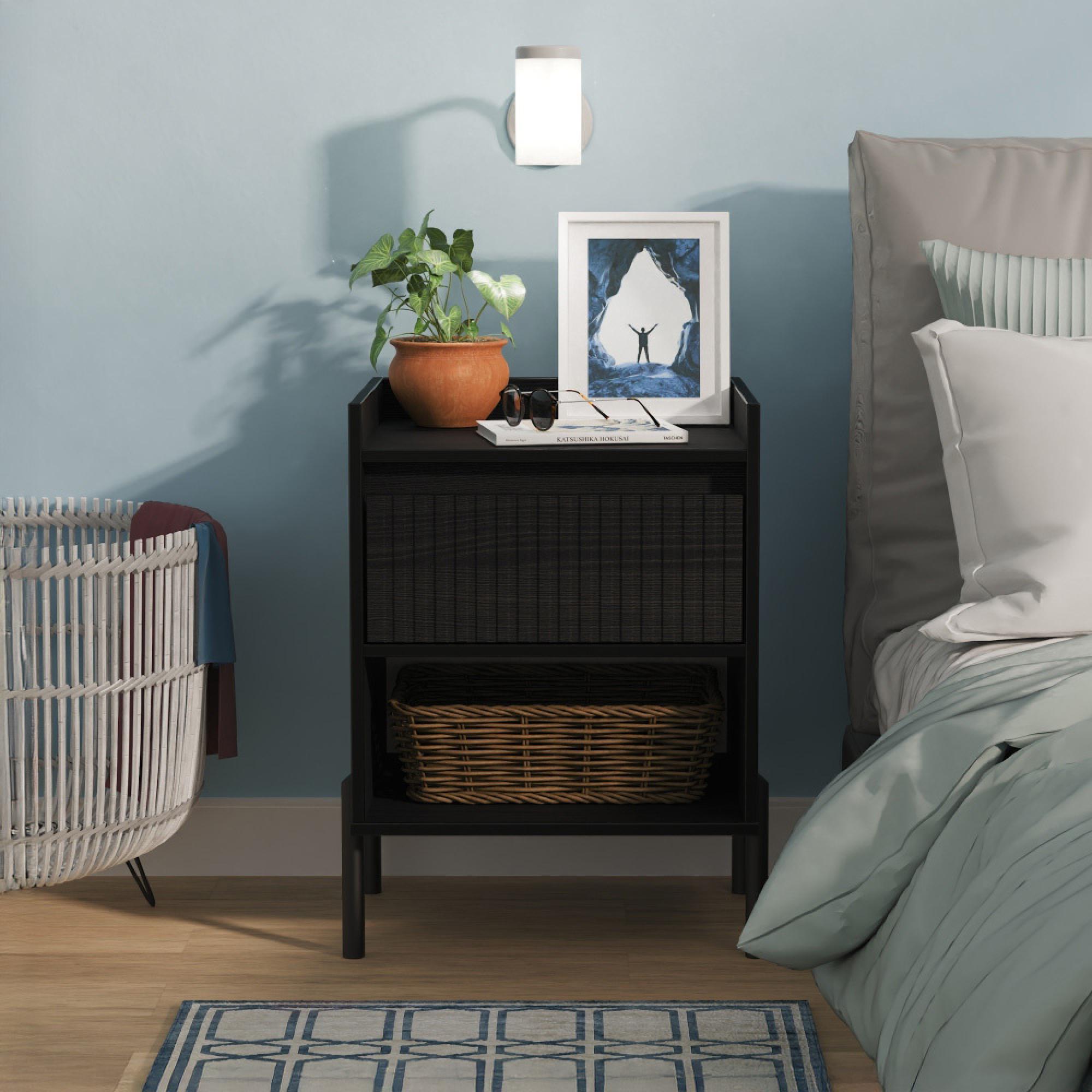 Osaka Bedside Cabinet - 1 Drawer - Black Ash Fluted