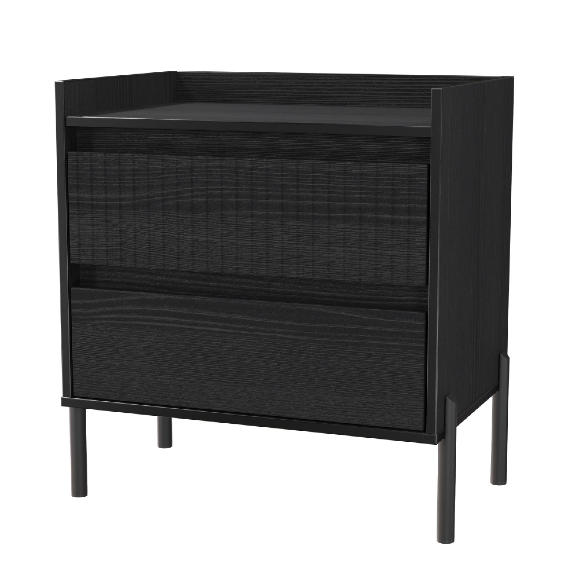 Osaka Bedside Cabinet - 2 Drawer - Midi - Black Ash Fluted