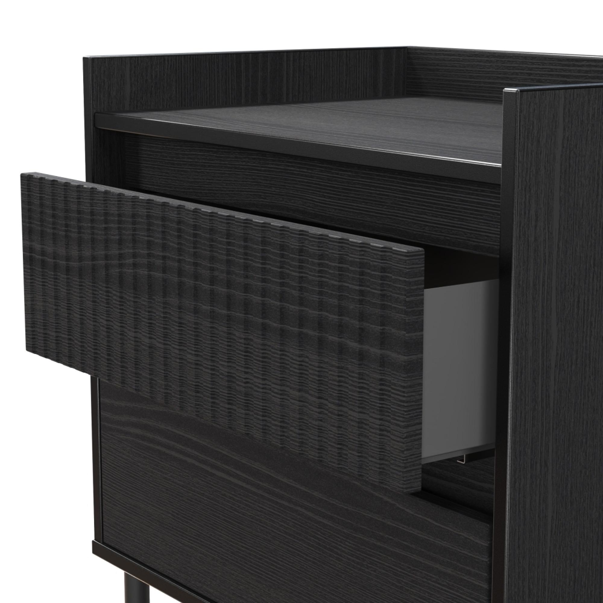 Osaka Bedside Cabinet - 2 Drawer - Midi - Black Ash Fluted