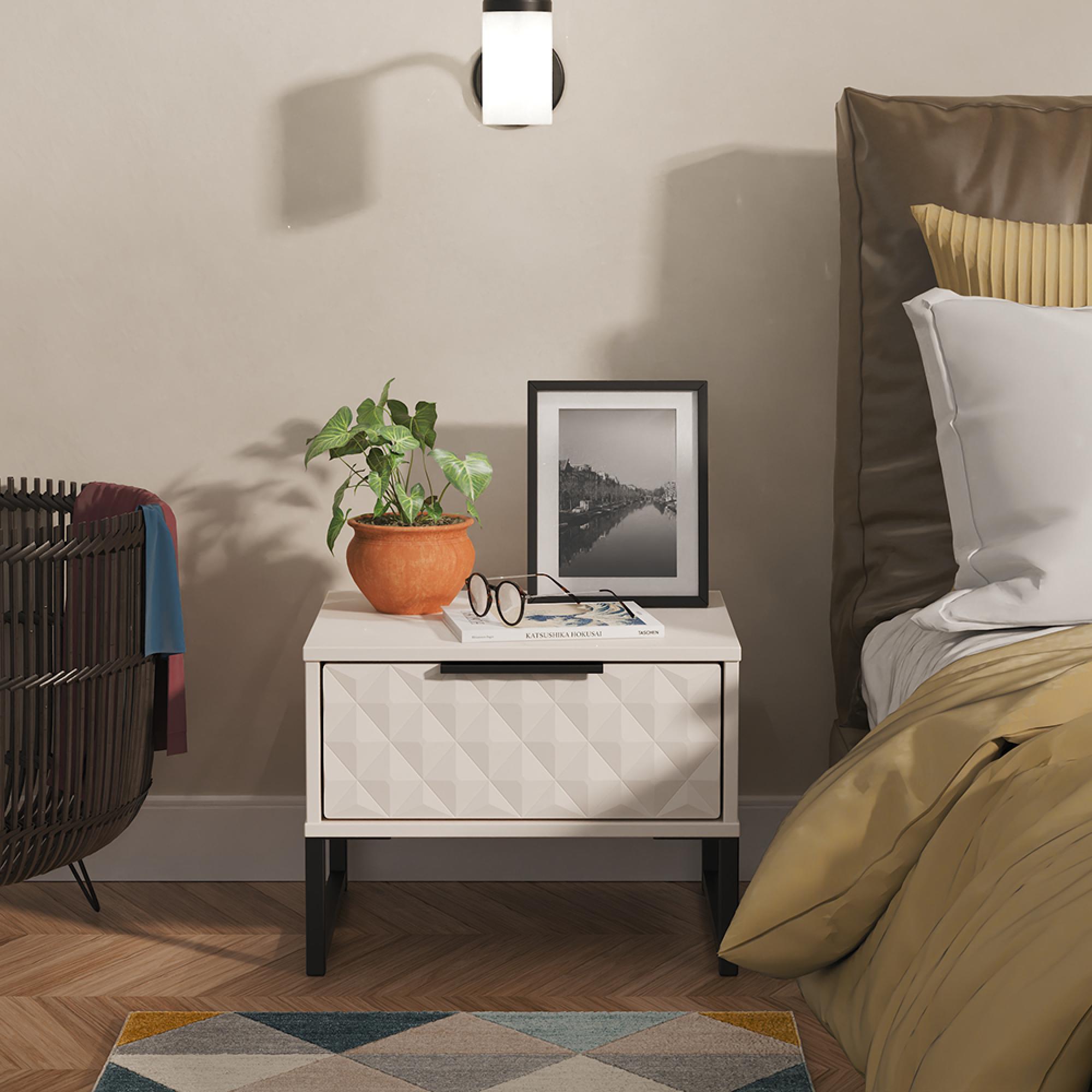 Harlequin Bedside Cabinet - 1 Drawer - with Hairpin Legs - Kashmir Matt
