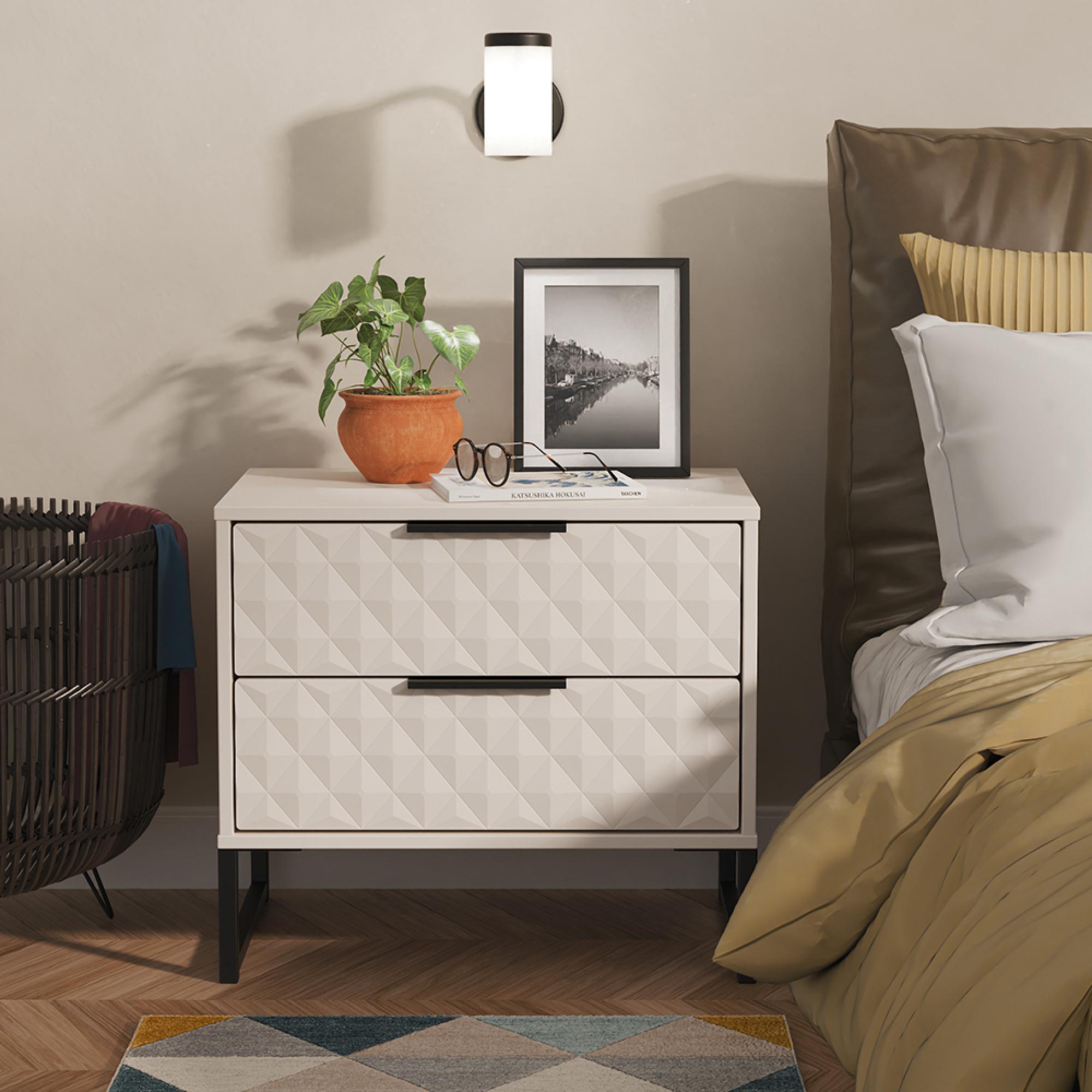 Harlequin Bedside Cabinet - 2 Drawer - Midi - with Hairpin Legs - Kashmir Matt