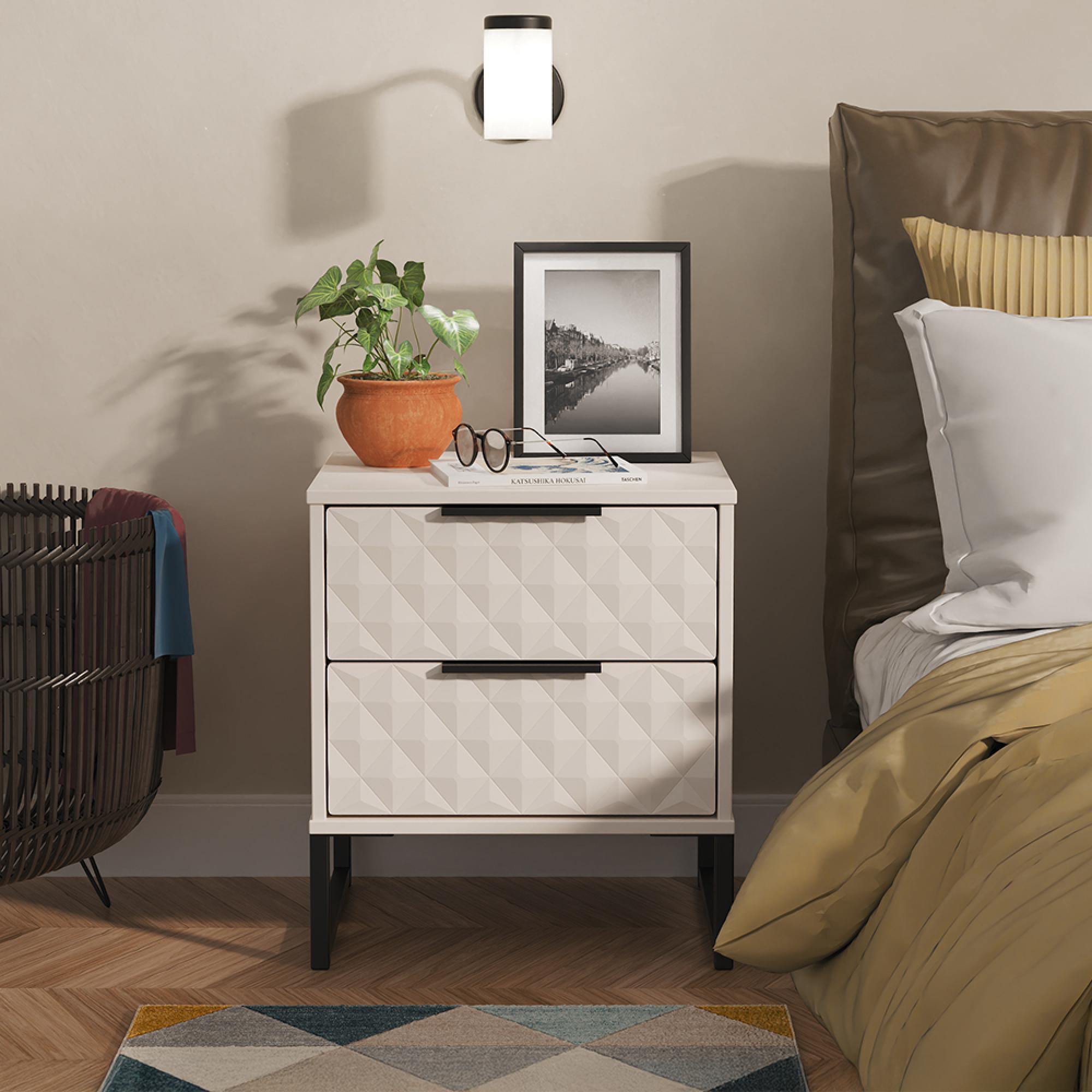 Harlequin Bedside Cabinet - 2 Drawer - with Hairpin Legs - Kashmir Matt
