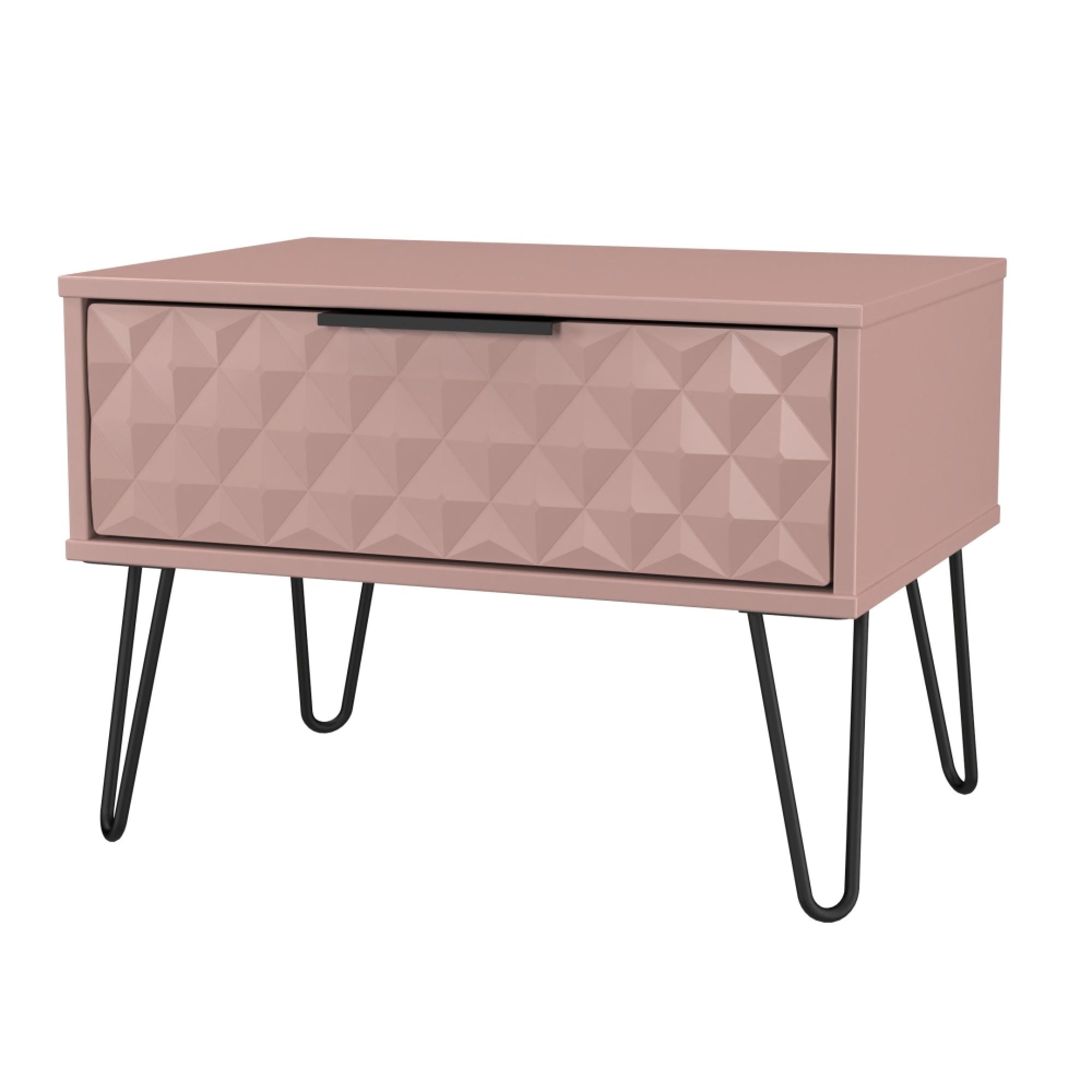 Harlequin Bedside Cabinet - 1 Drawer - Midi - with Hairpin Legs - Kobe Pink