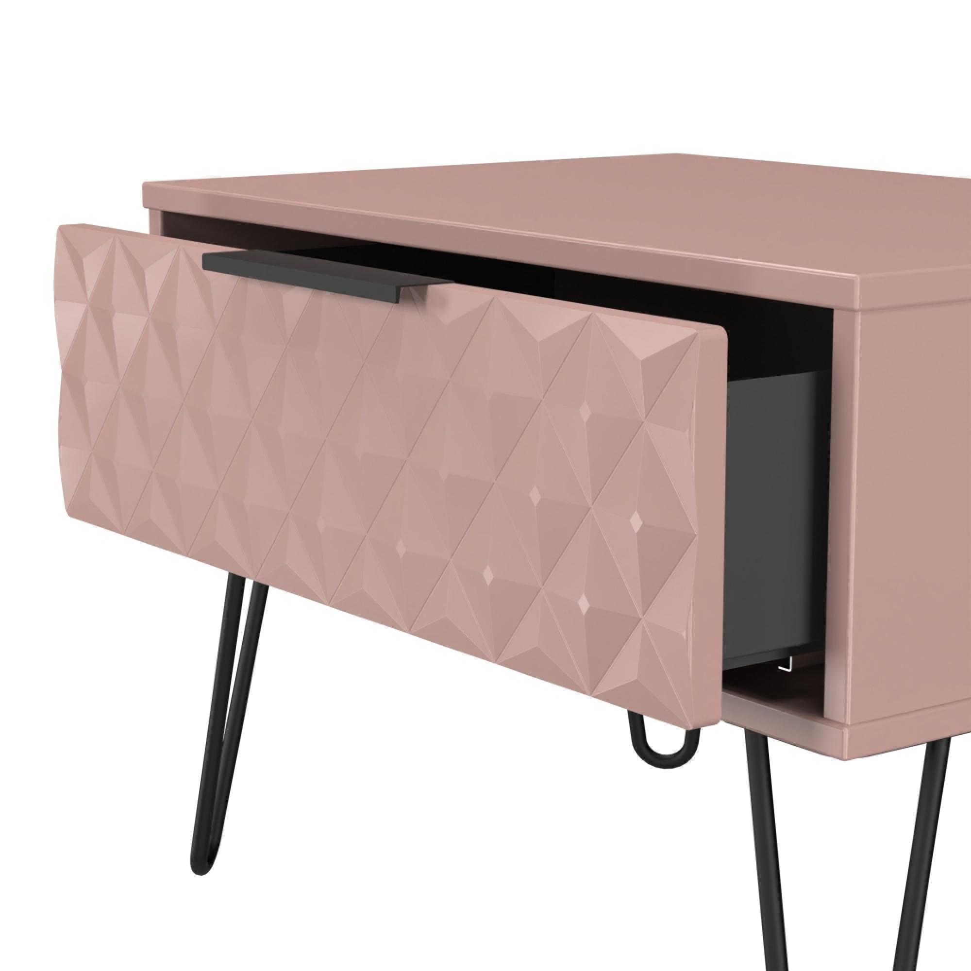 Harlequin Bedside Cabinet - 1 Drawer - Midi - with Hairpin Legs - Kobe Pink