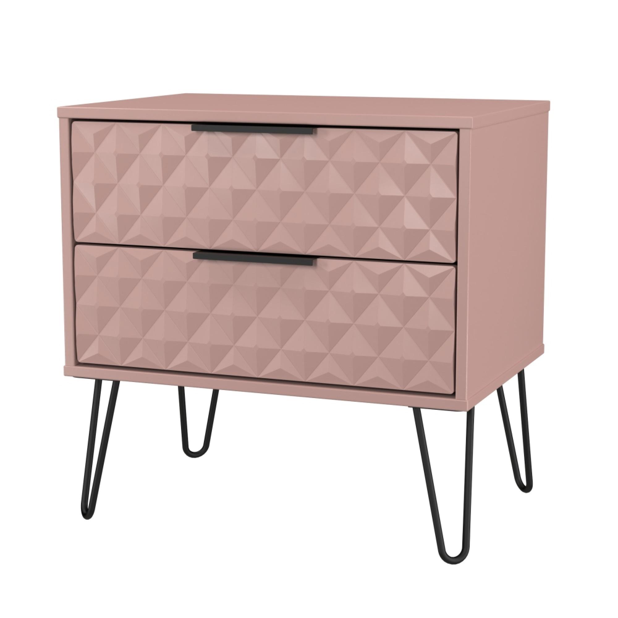 Harlequin Bedside Cabinet - 2 Drawer - Midi - with Hairpin Legs - Kobe Pink