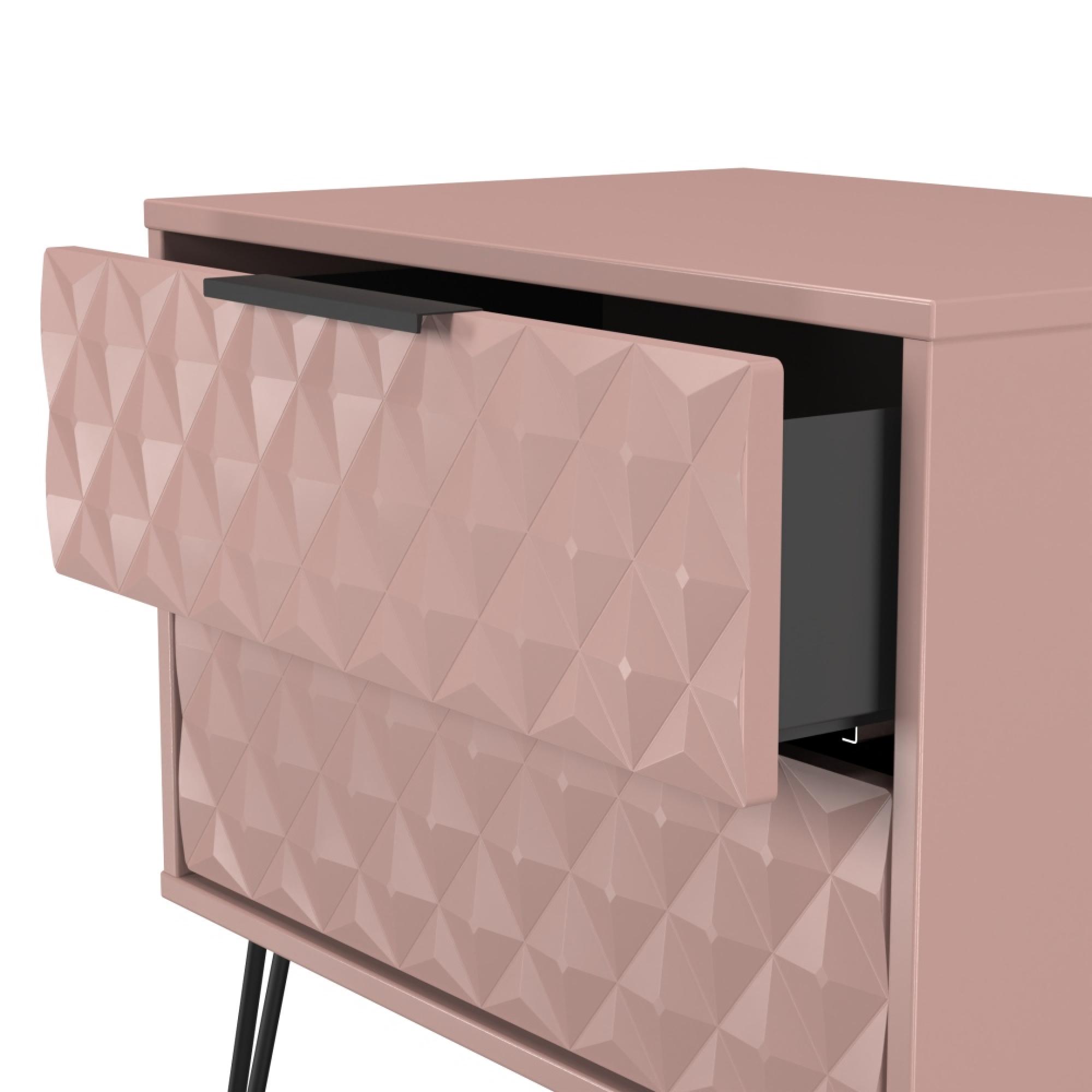 Harlequin Bedside Cabinet - 2 Drawer - Midi - with Hairpin Legs - Kobe Pink
