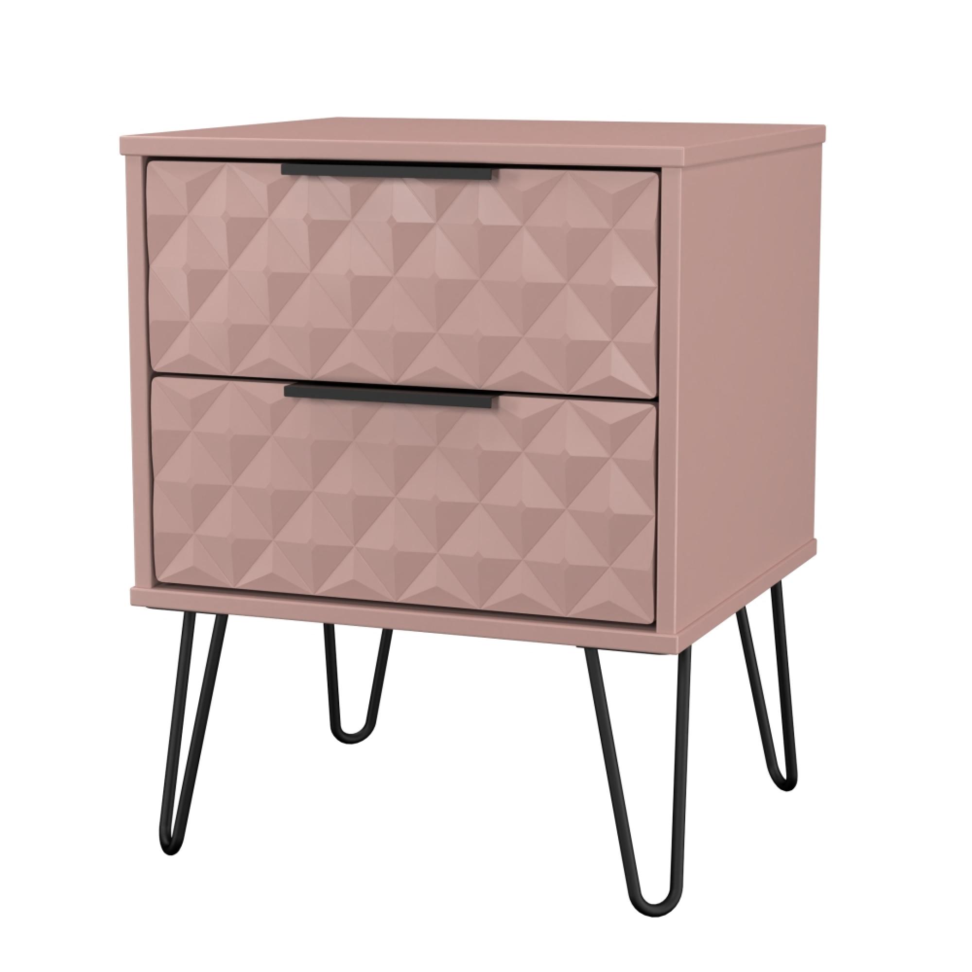 Harlequin Bedside Cabinet - 2 Drawer - with Hairpin Legs - Kobe Pink