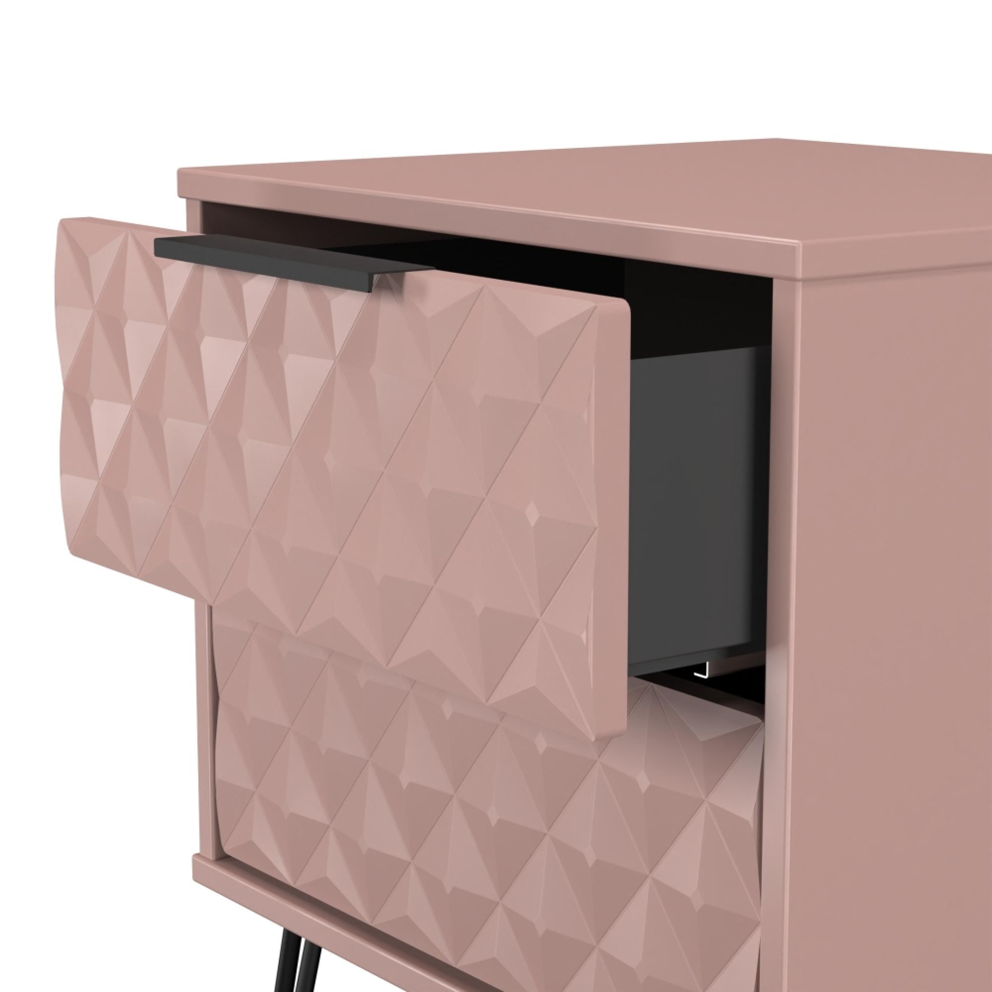 Harlequin Bedside Cabinet - 2 Drawer - with Hairpin Legs - Kobe Pink