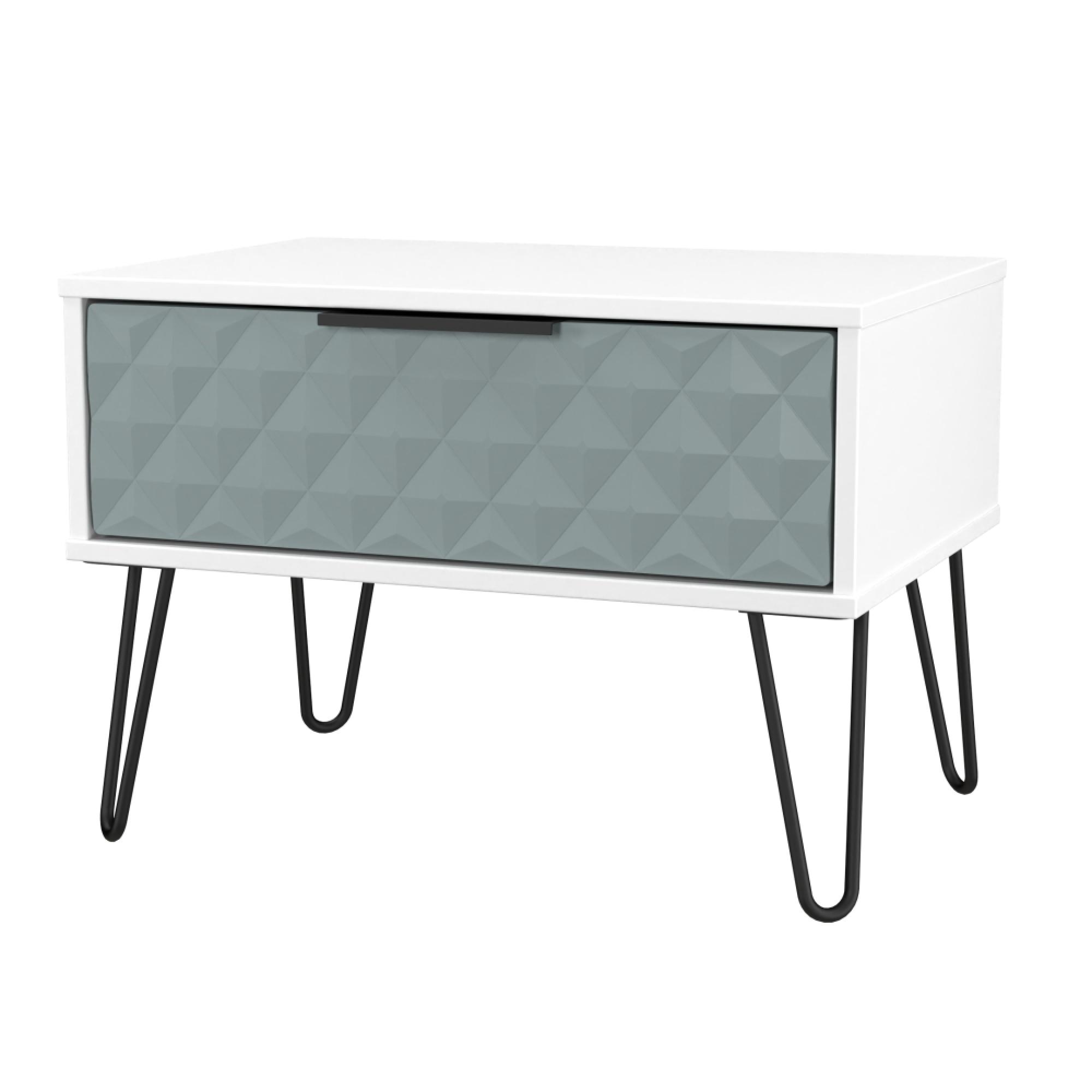 Harlequin Bedside Cabinet - 1 Drawer - Midi - with Hairpin Legs - Duck and White Matt