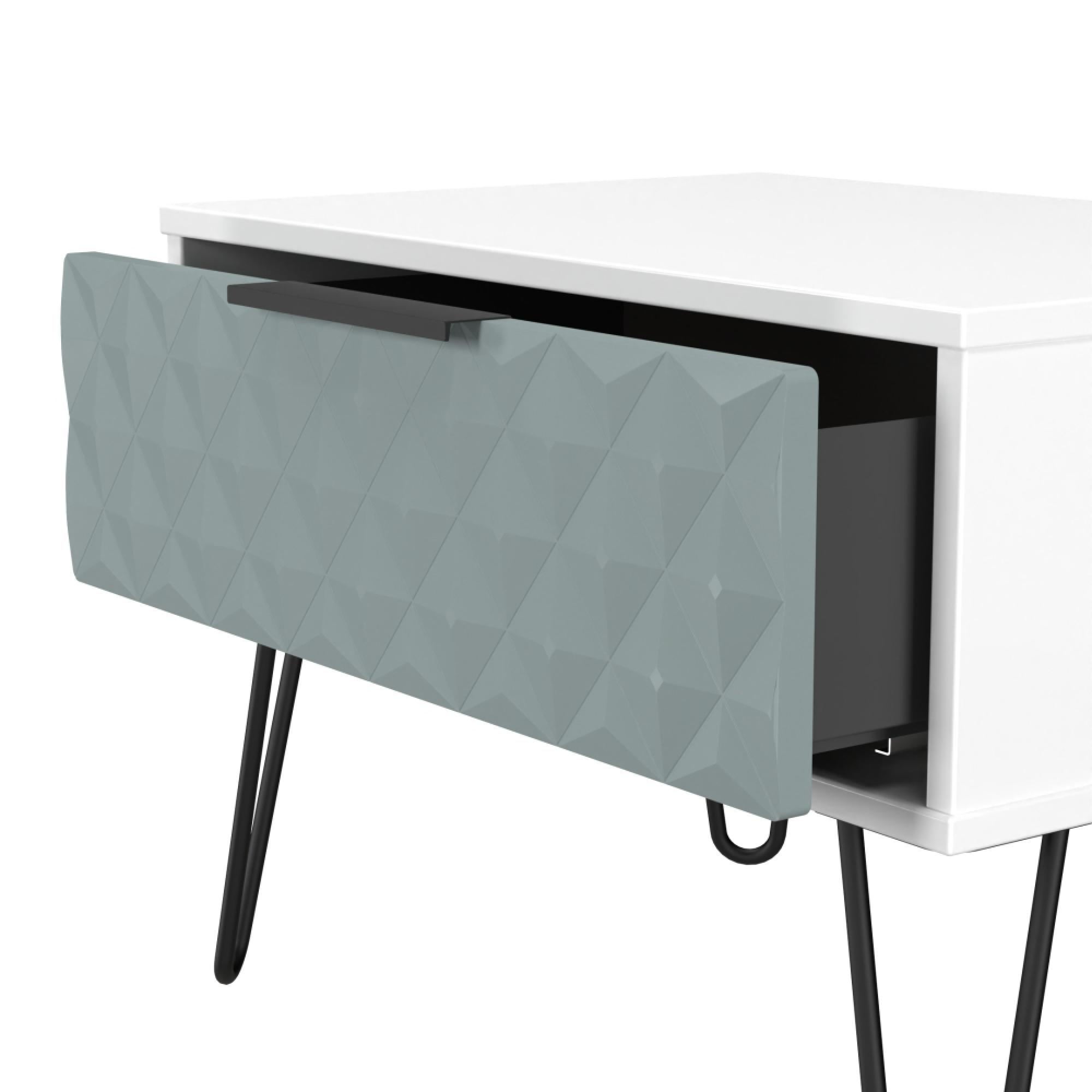 Harlequin Bedside Cabinet - 1 Drawer - Midi - with Hairpin Legs - Duck and White Matt