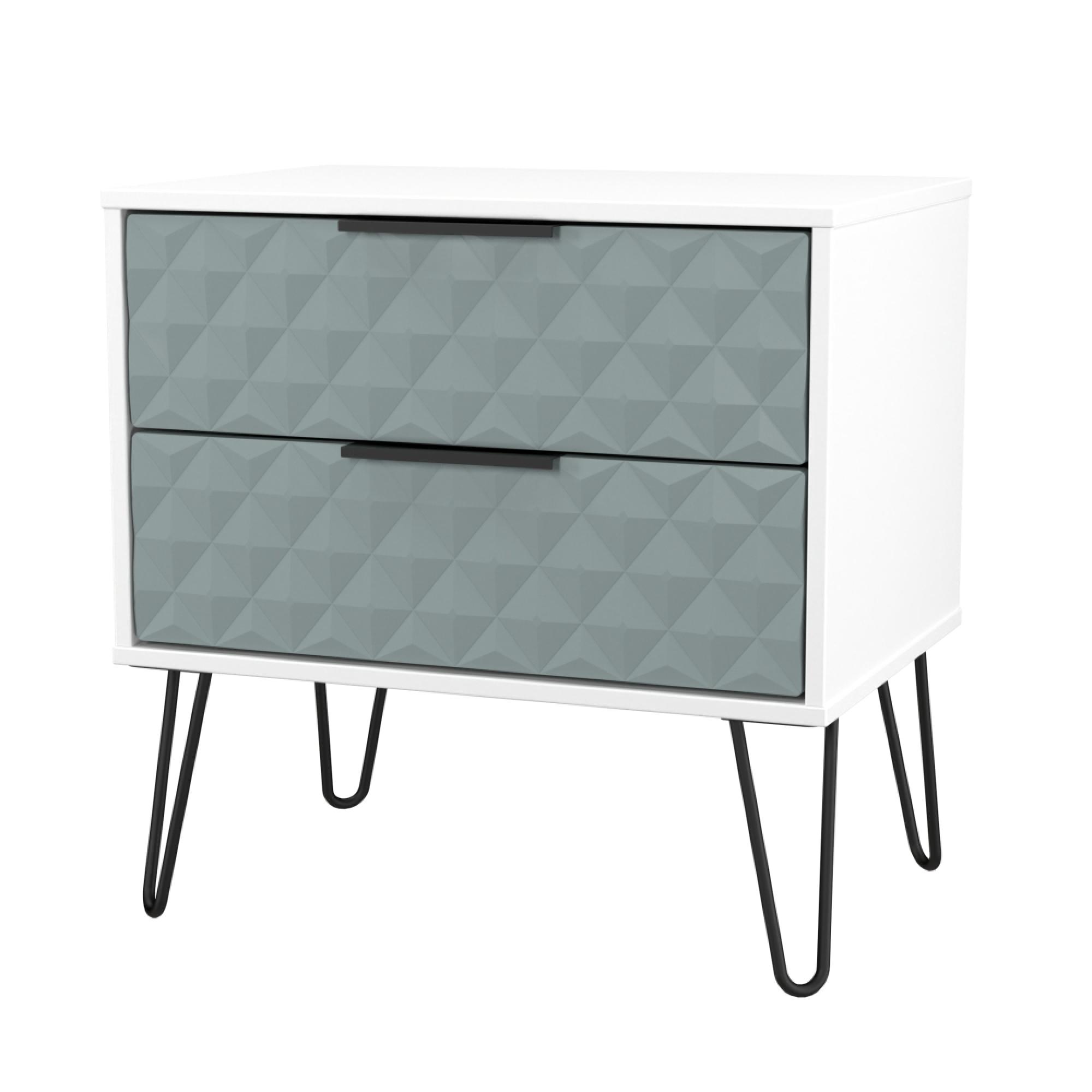 Harlequin Bedside Cabinet - 2 Drawer - Midi - with Hairpin Legs - Duck and White Matt