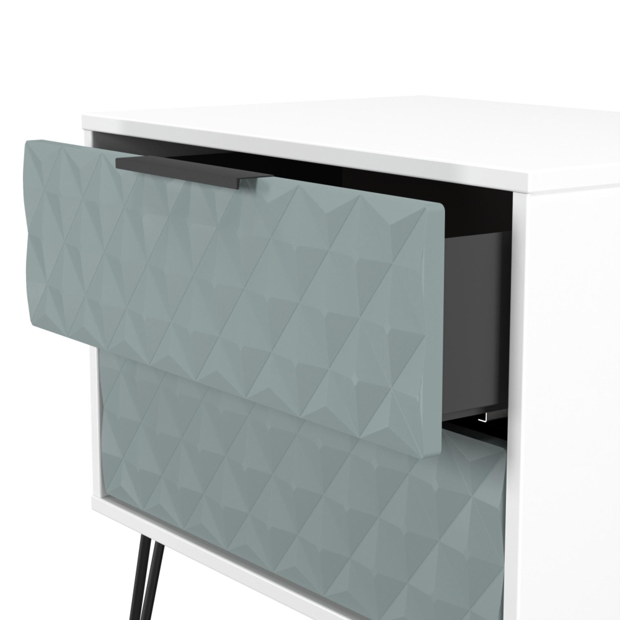 Harlequin Bedside Cabinet - 2 Drawer - Midi - with Hairpin Legs - Duck and White Matt