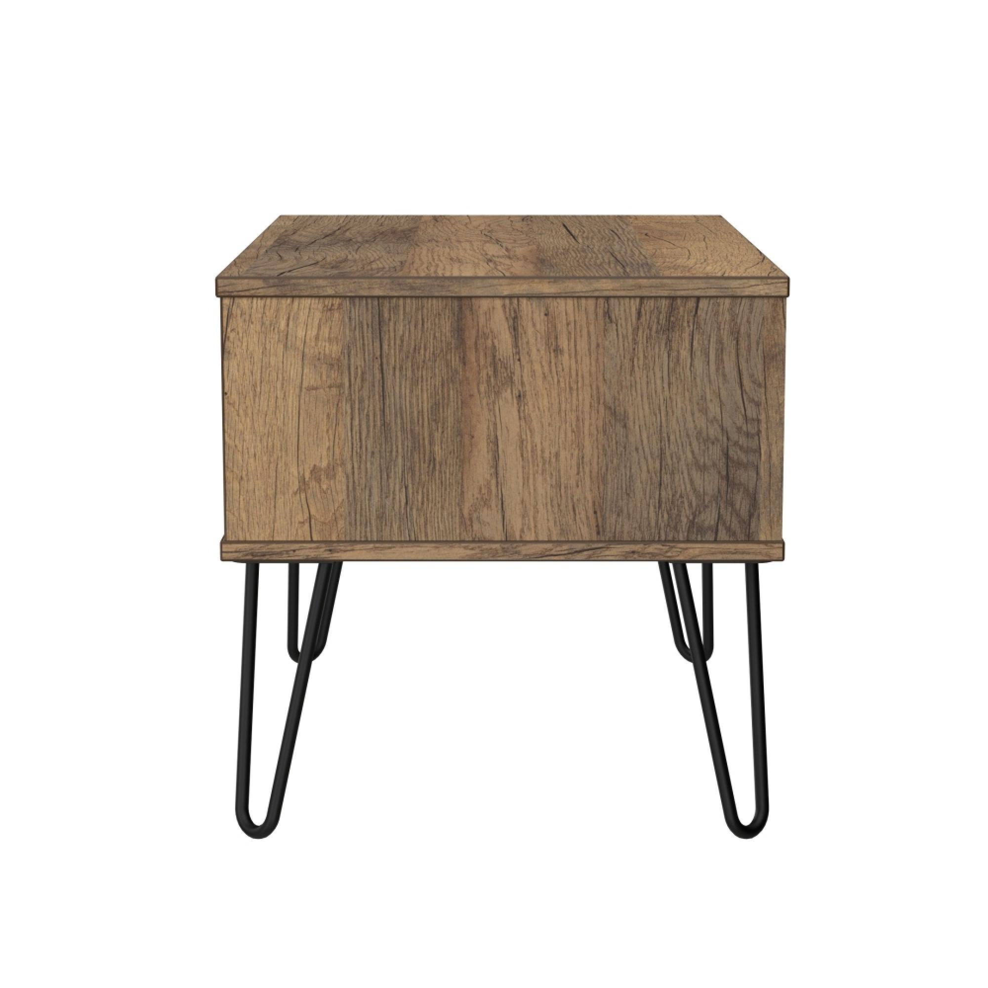 Harlequin Bedside Cabinet - 1 Drawer - Midi - with Hairpin Legs - White Matt and Vintage Oak