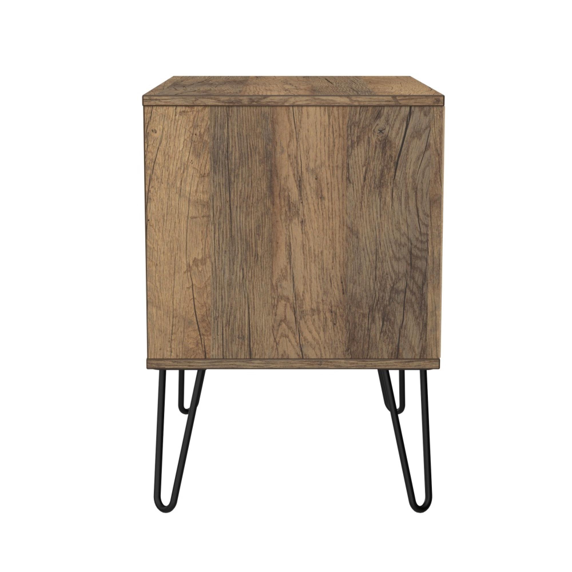 Harlequin Bedside Cabinet - 2 Drawer - Midi - with Hairpin Legs - White Matt and Vintage Oak