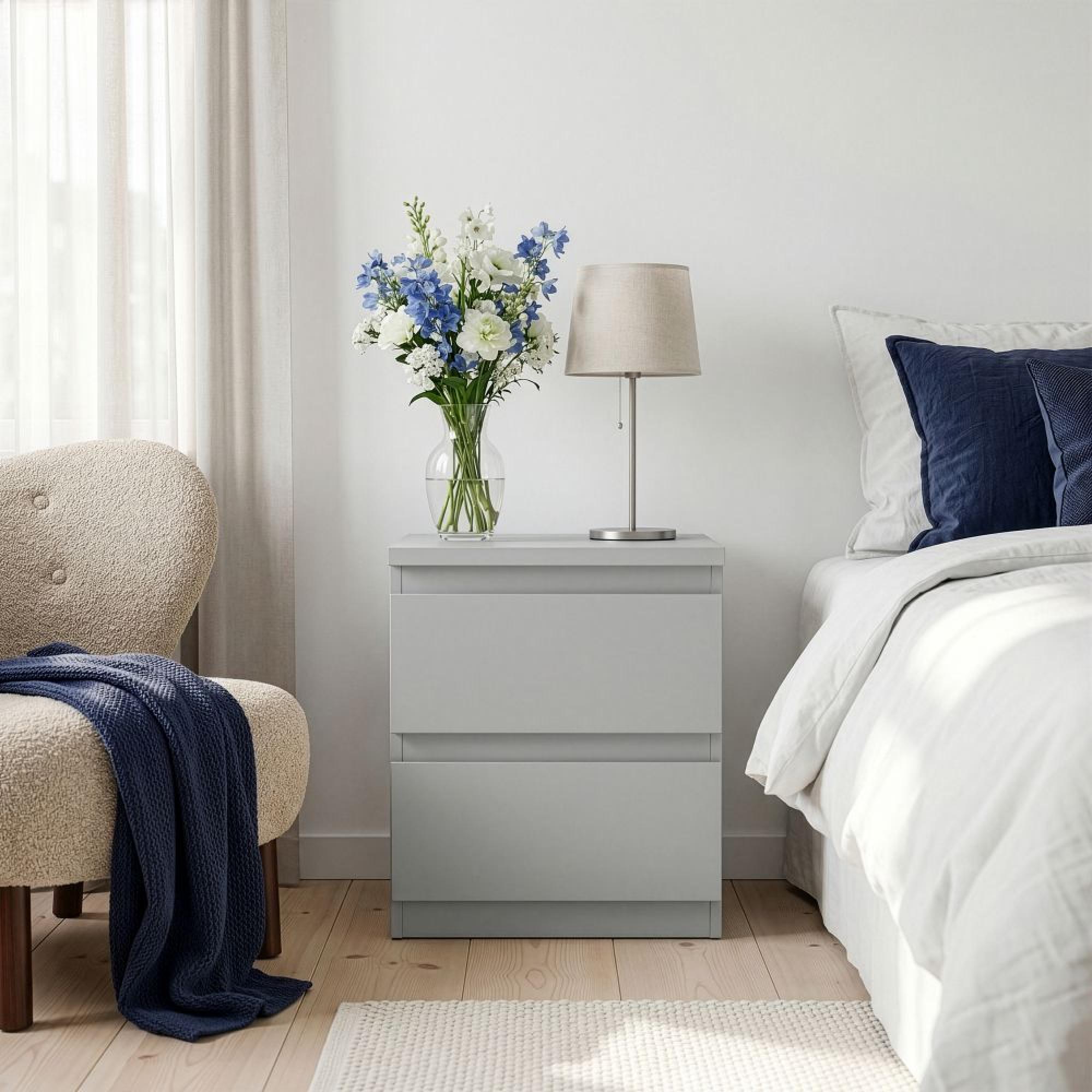 Edmore Bedside Cabinet - 2 Drawer - Light Grey