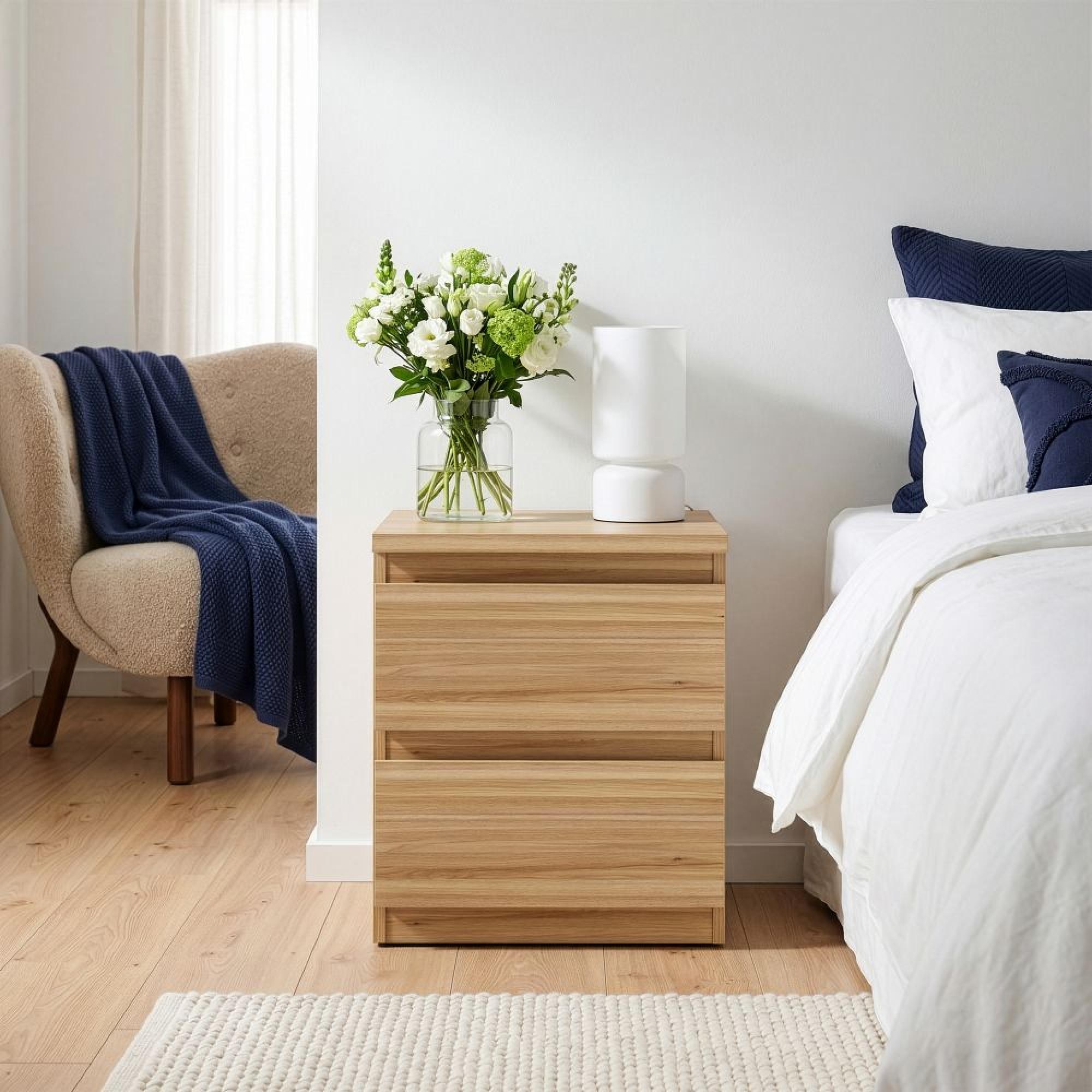 Edmore Bedside Cabinet - 2 Drawer - Light Oak