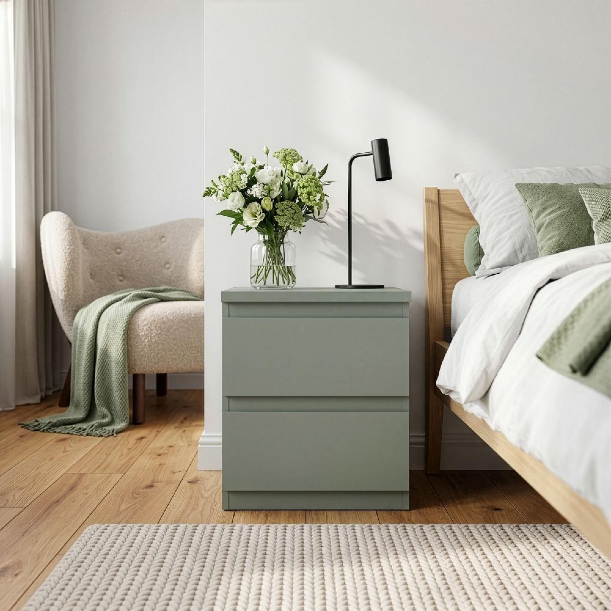 Edmore Bedside Cabinet - 2 Drawer - Sage Green