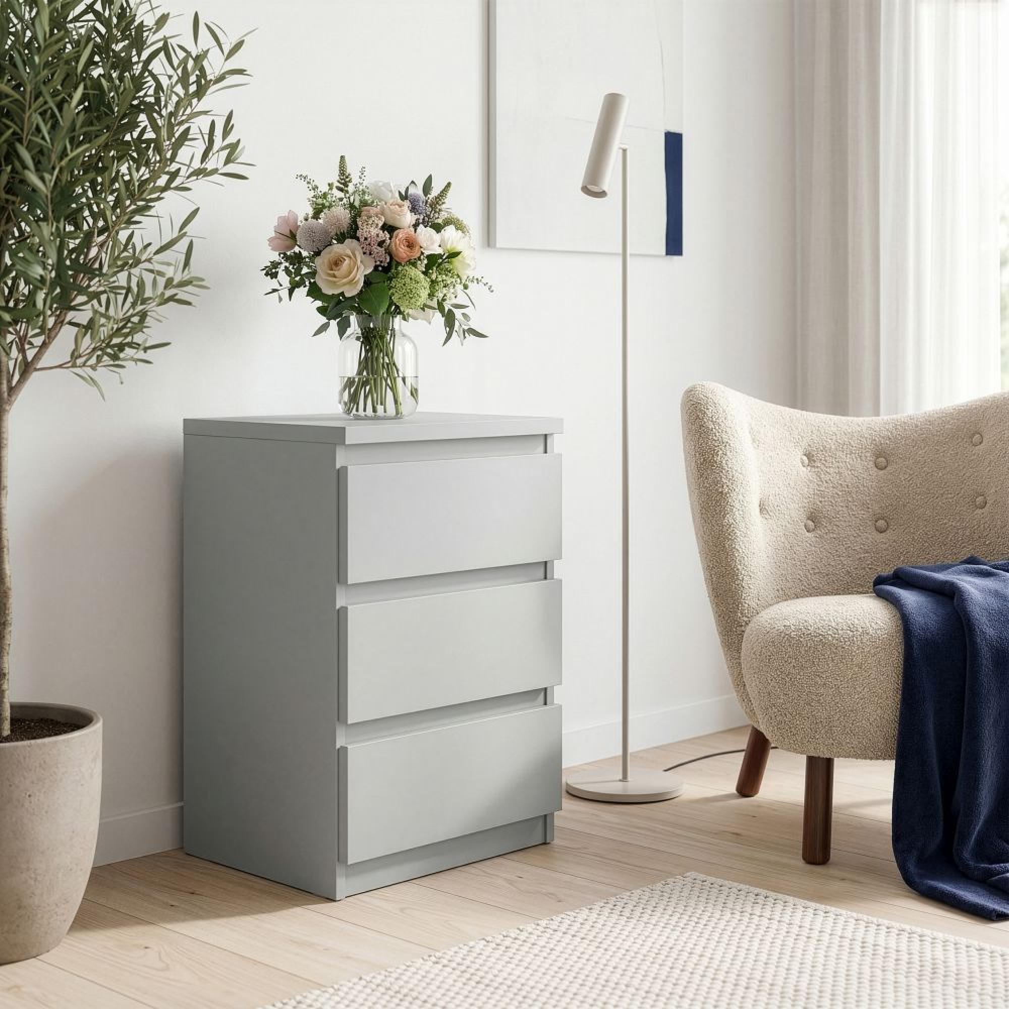 Edmore Bedside Cabinet - 3 Drawer - Light Grey