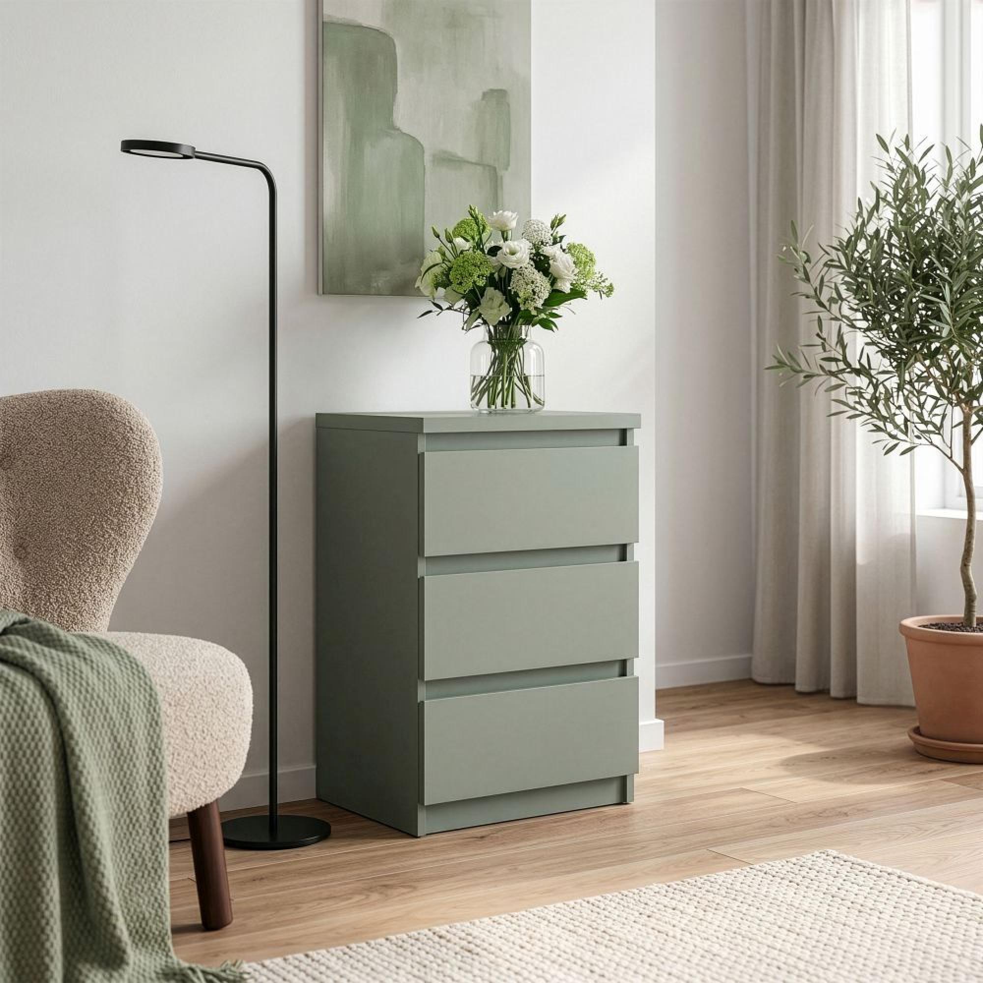 Edmore Bedside Cabinet - 3 Drawer - Sage Green