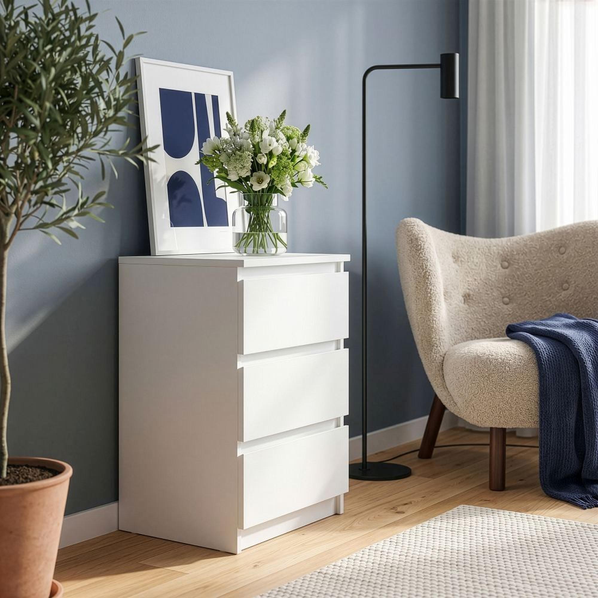 Edmore Bedside Cabinet - 3 Drawer - White