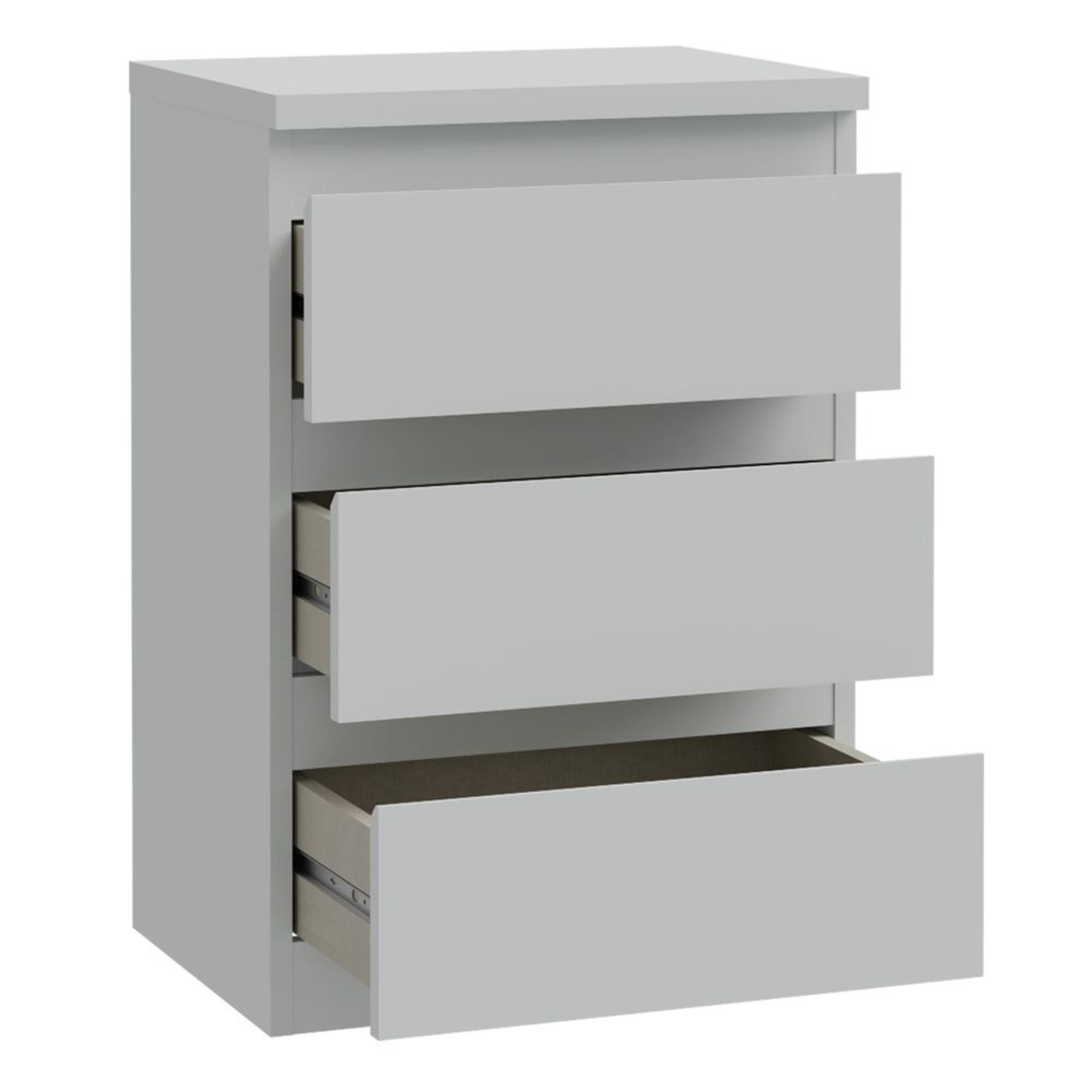 Edmore Bedside Cabinet - 3 Drawer - Light Grey