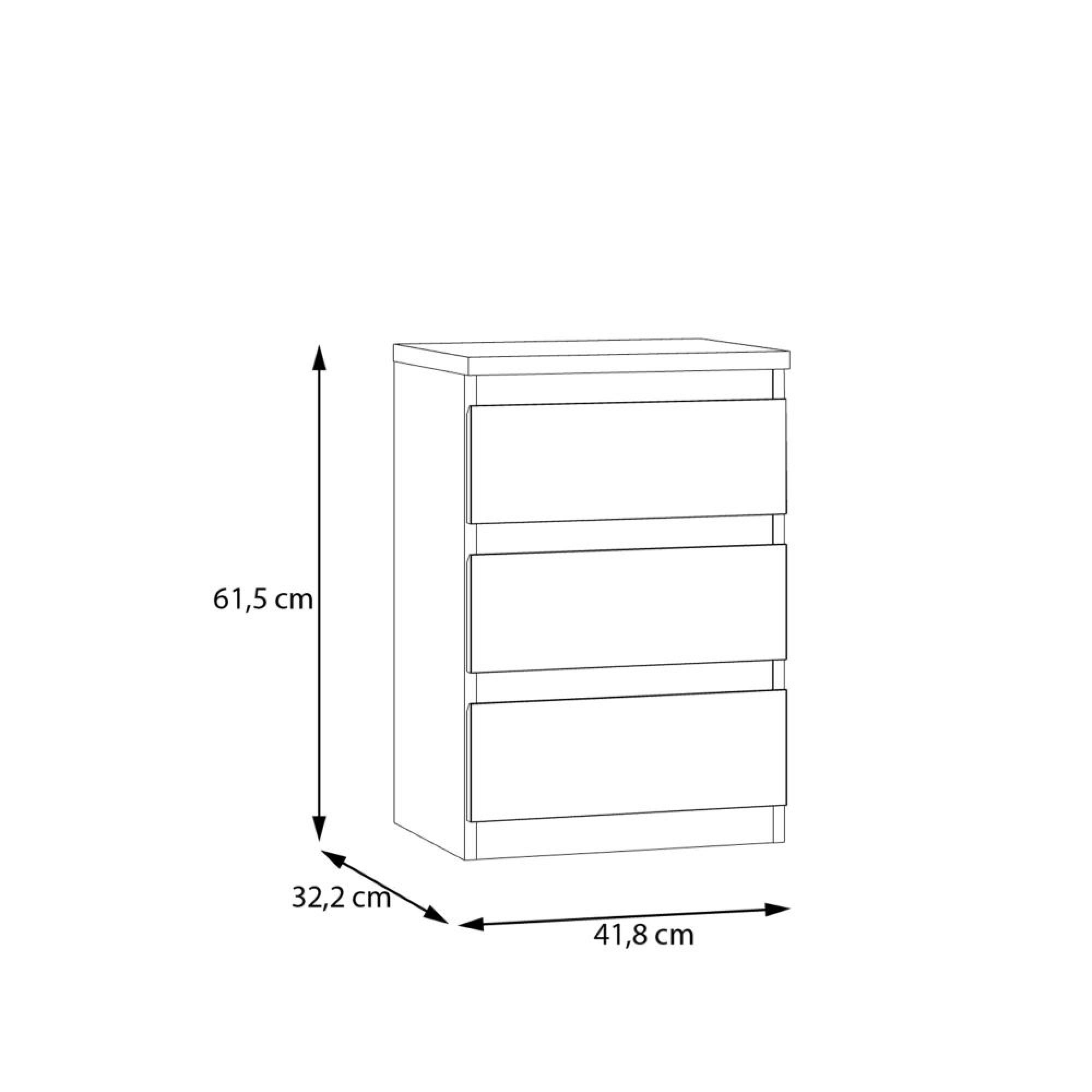 Edmore Bedside Cabinet - 3 Drawer - Light Grey