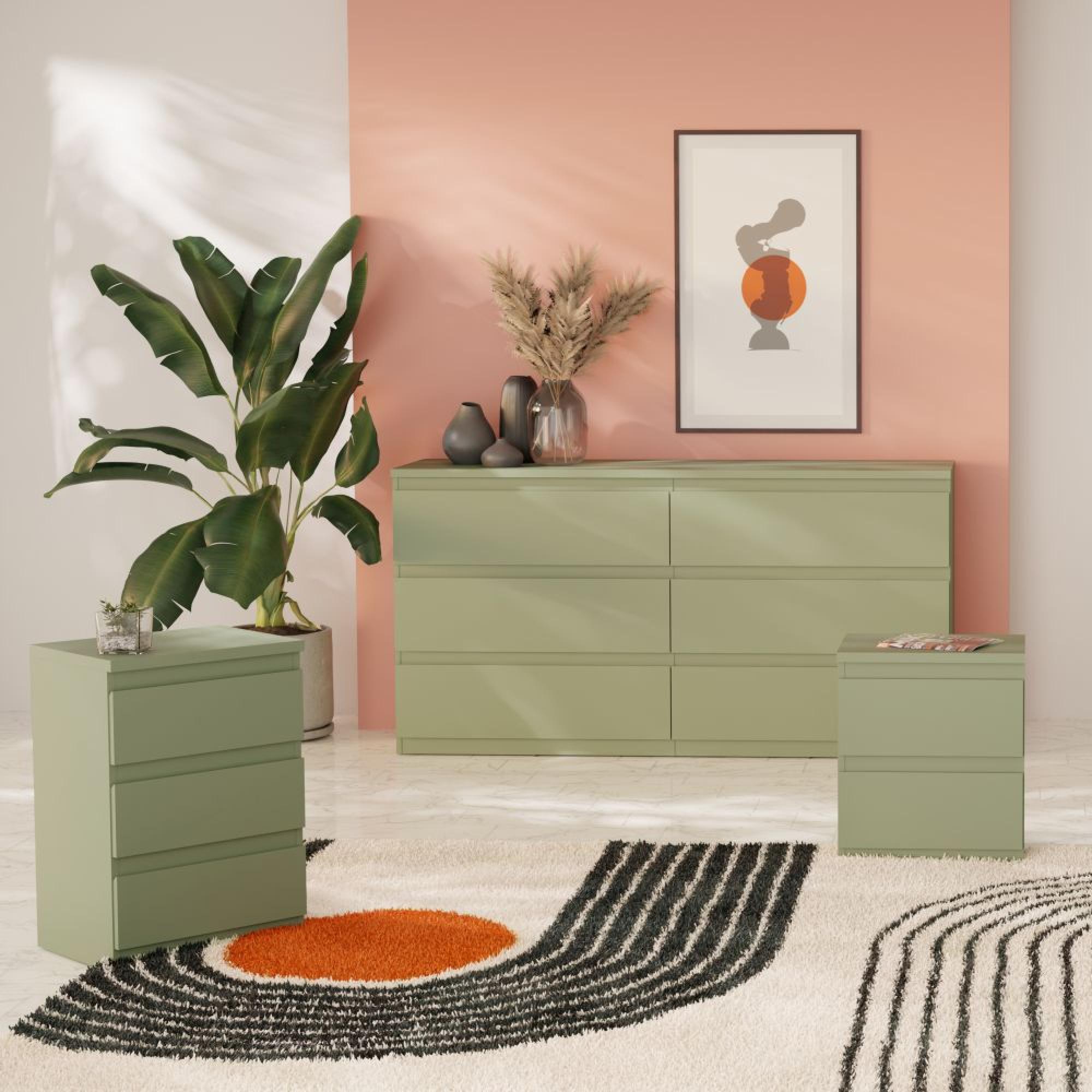 Edmore Bedside Cabinet - 3 Drawer - Sage Green