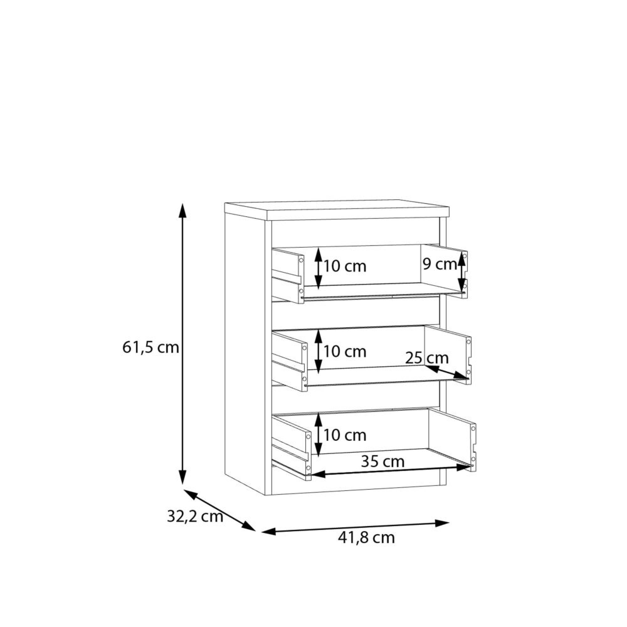 Edmore Bedside Cabinet - 3 Drawer - White
